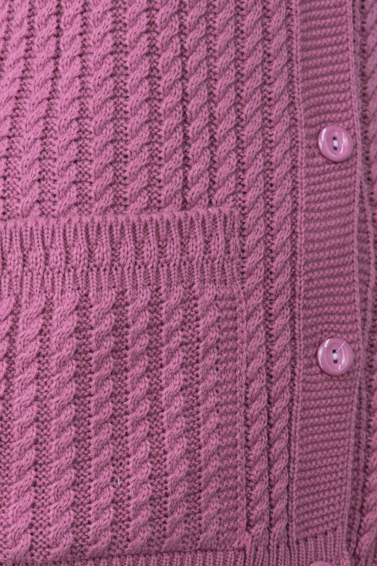 Kadın Kışlık Pamuklu Triko Klasik Örme Anne Yelek Saç Örgü Model Önden Düğmeli Çift Cepli