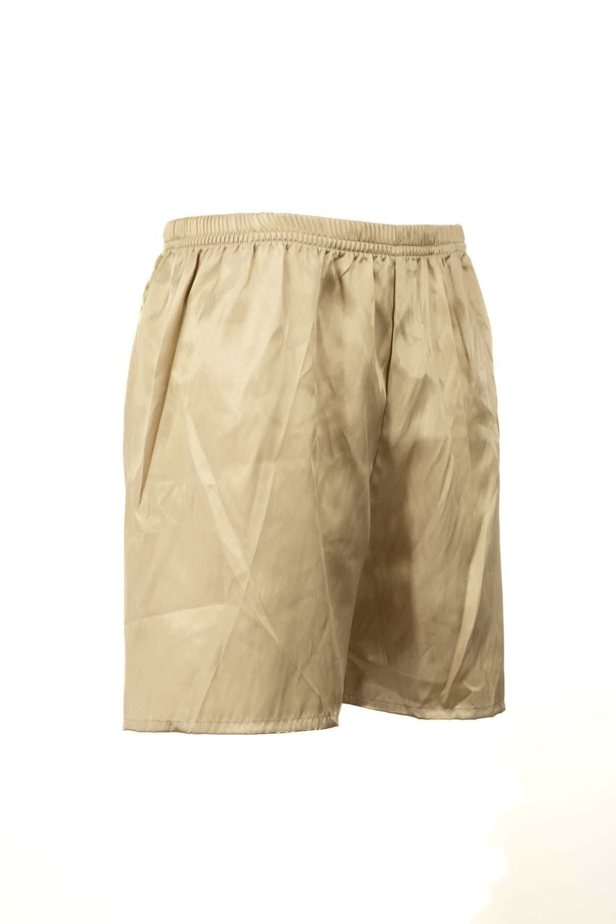 Erkek Saten Kumaş Şort Düz Renk Beli Lastikli Cepsiz Hafif Kumaş