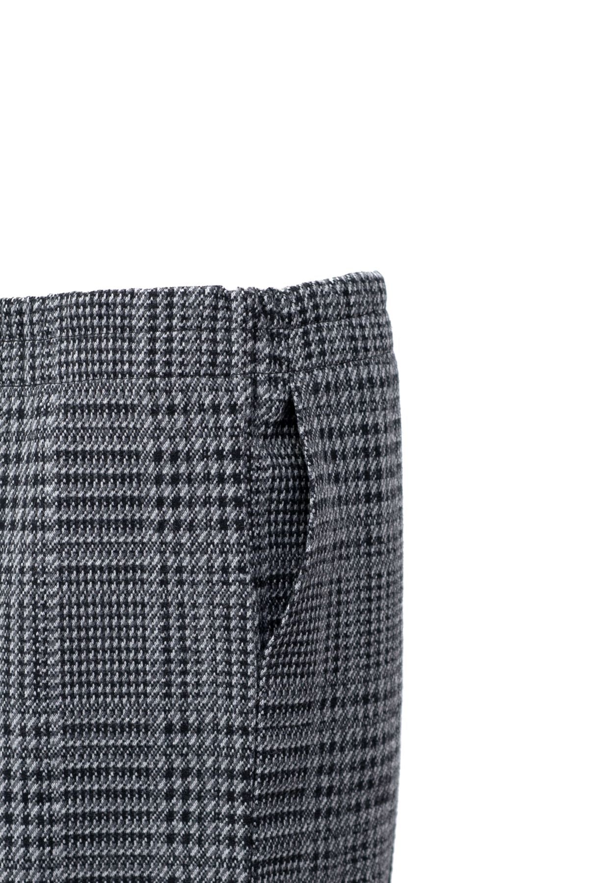 Kadın Kışlık Zarif Ekose Desenli Cepli Tam Kalıp Kalın Premium Pamuklu Örme Anne Pantolon