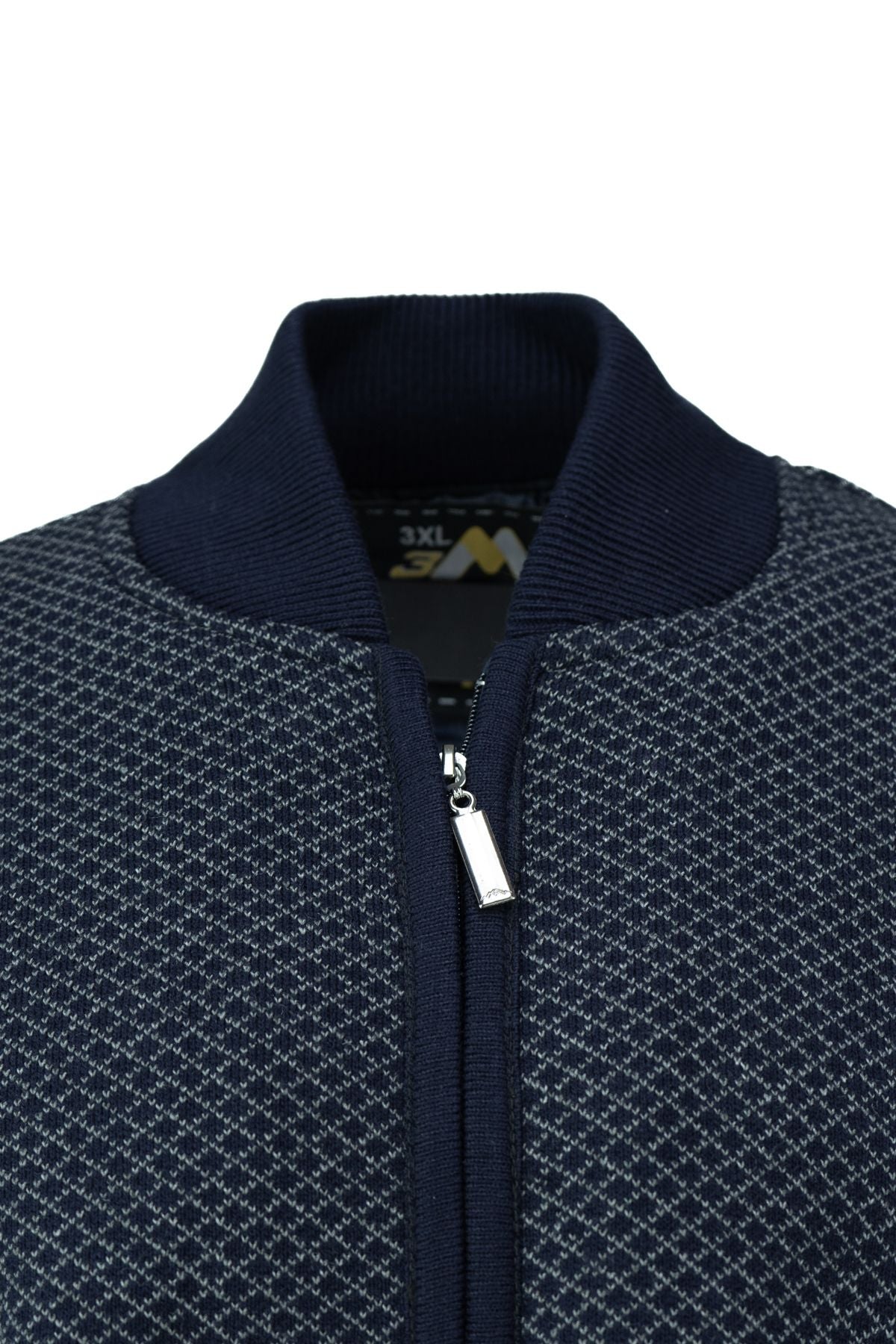 Erkek Kışlık Kalın Pamuklu Yünlü Hırka Astarlı Fermuarlı Cepli Hakim Yaka Baklava Motifli