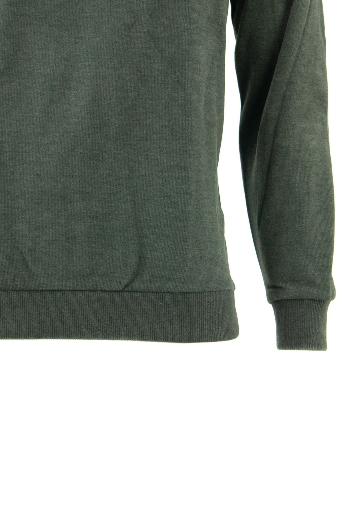 Erkek Kışlık Bisiklet Yaka Armalı Uzun Kollu Rahat Kesim Likralı Pamuklu Dokuma Sweatshirt