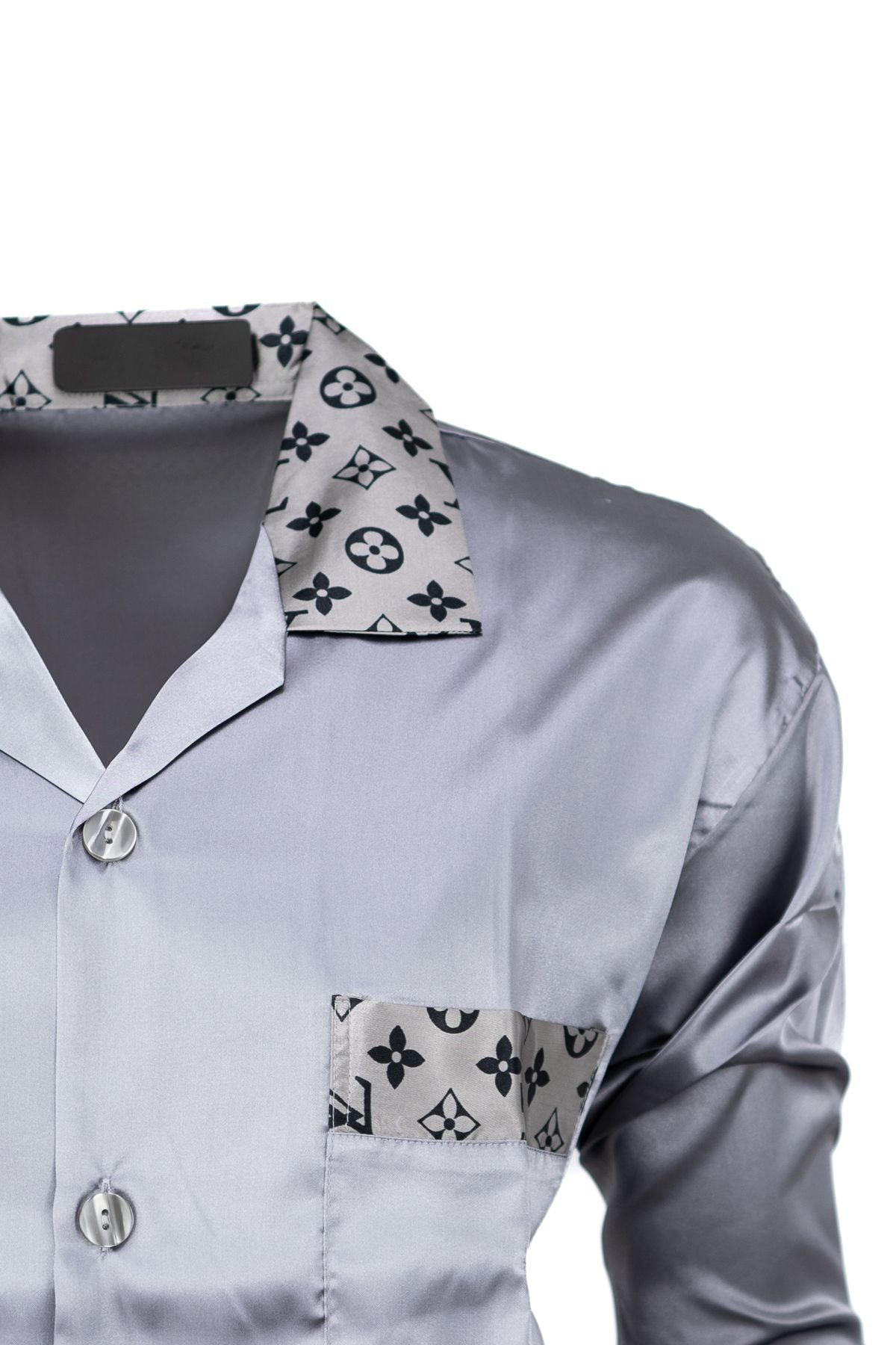 Erkek Klasik Model Pijama Takımı Premium ipeksi Kumaş Gömlek Yaka Desenli Cepli Tam Kalıp