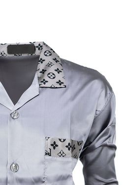 Erkek Klasik Model Pijama Takımı Premium ipeksi Kumaş Gömlek Yaka Desenli Cepli Tam Kalıp
