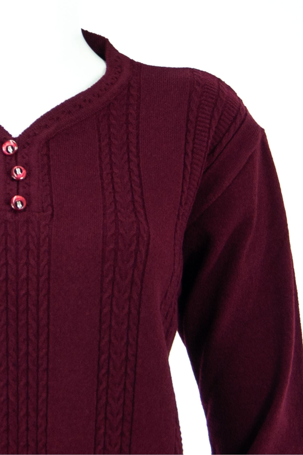 Kadın Bordo Kışlık Armut Yaka Normal Kesim Likralı Pamuklu Kardelen Dokuma Anne Kazak