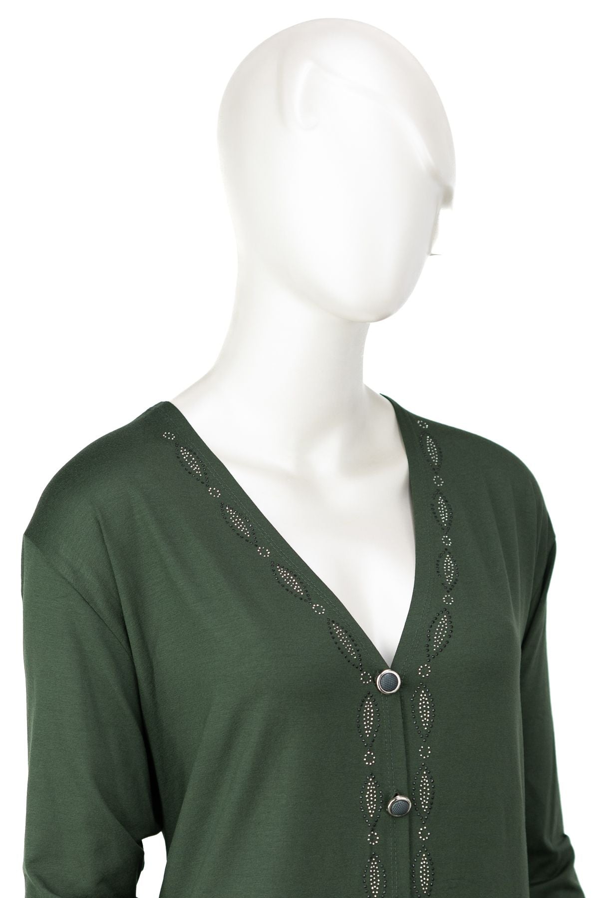 Kadın Turlu Viskon Penye Kumaş Anne Hırka V Yaka Modern Düğmeli ve Şık Taşlı Cepli Tam Kalıp