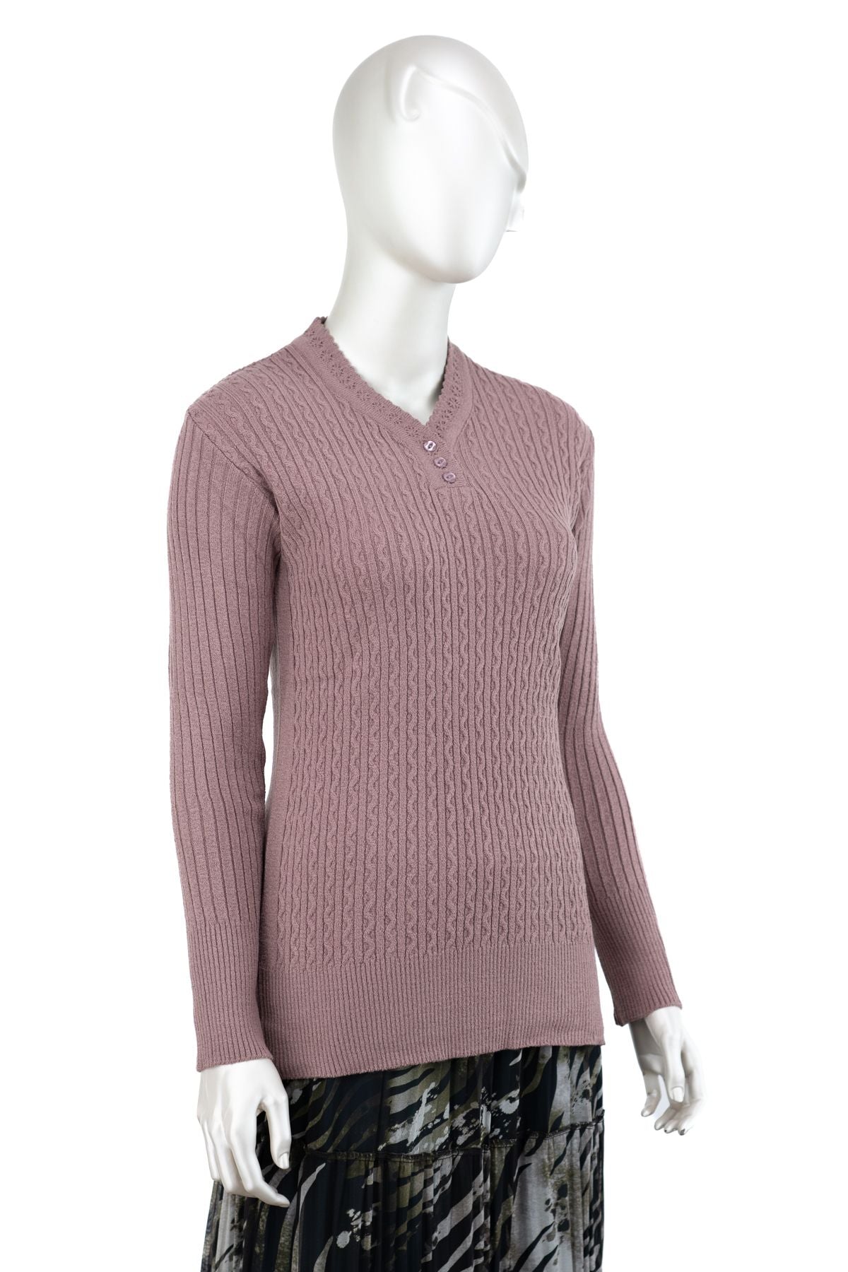 Kadın Kışlık Pamuklu Kardelen Örme Triko Anne Kazak Düğmeli V Yaka Likralı Rahat Tam Kalıp