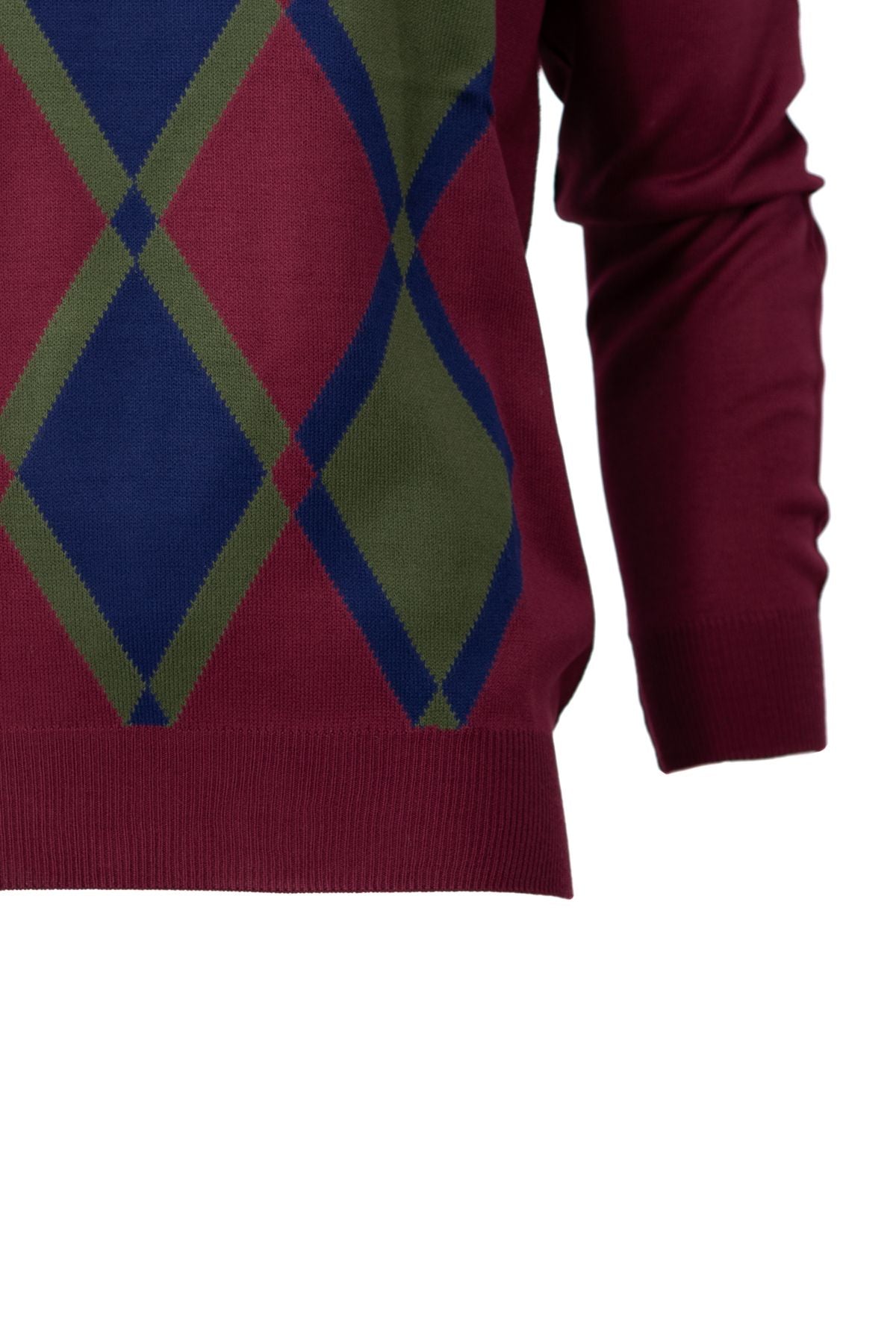 Erkek Kışlık Doğal Yünlü Örme V Yaka Kazak Baklava Desenli Rahat Tam Kalıp Klasik Model