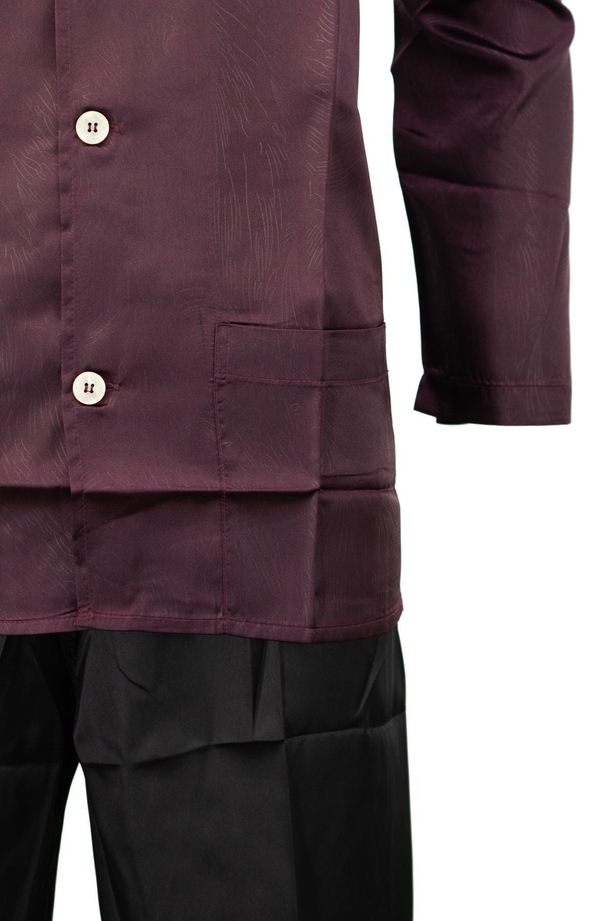 Erkek Klasik Model Pijama Takımı Premium ipeksi Kumaş Gömlek Yaka Desenli Cepli Tam Kalıp