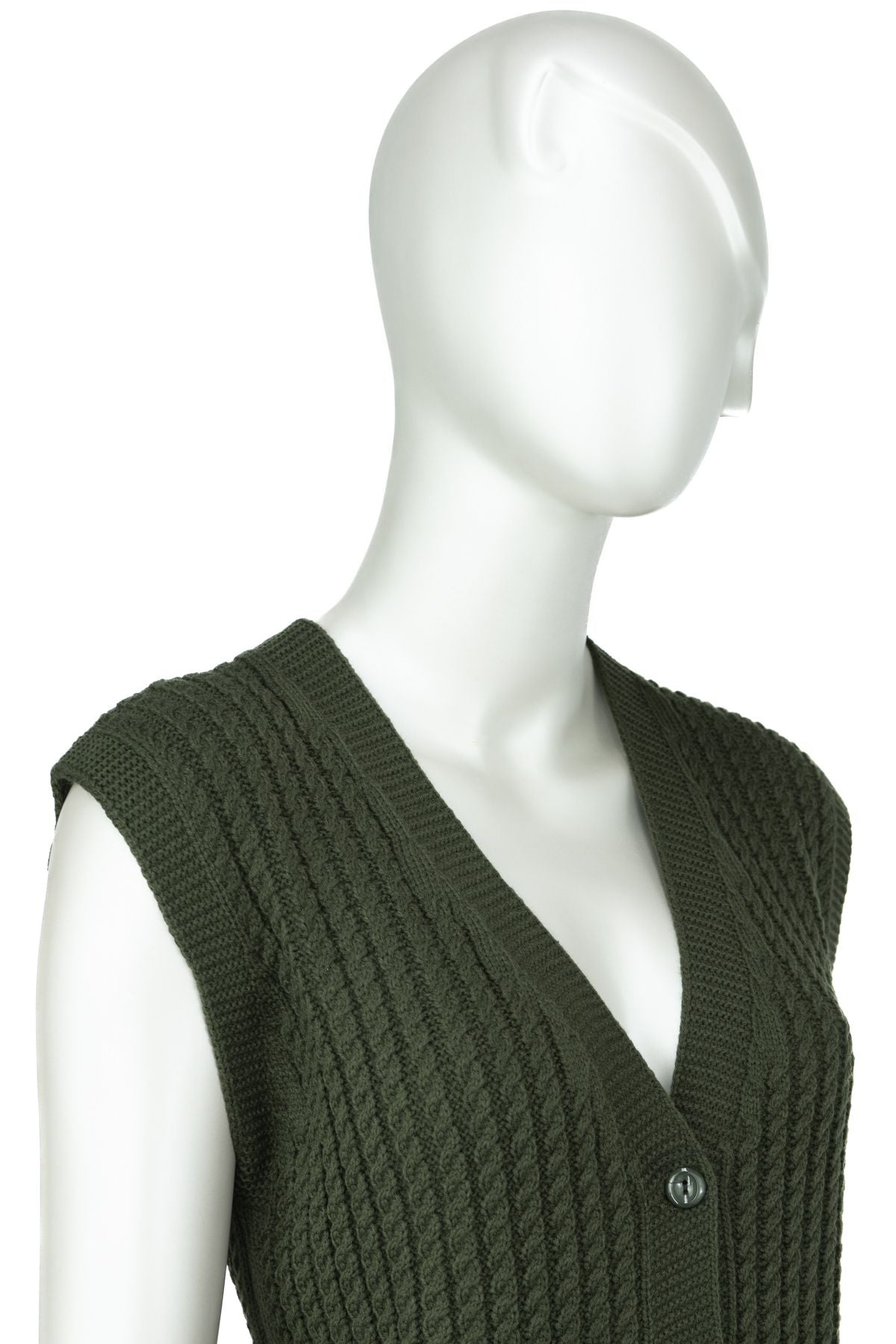 Kadın Kışlık Pamuklu Triko Klasik Örme Anne Yelek Saç Örgü Model Önden Düğmeli Çift Cepli