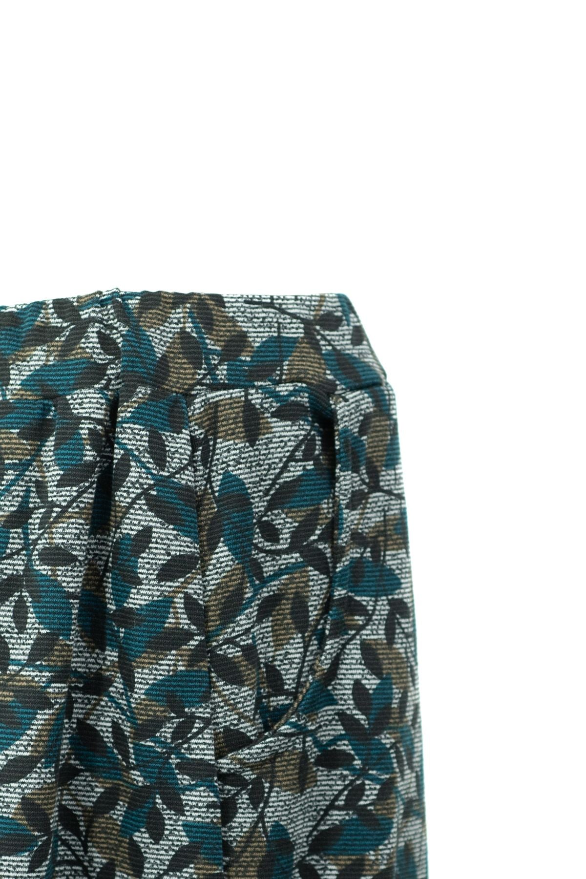 Kadın Kışlık Zeytin Dalı Desenli Cepli Beli Lastikli Likralı Tam Kalıp Kumaş Anne Etek