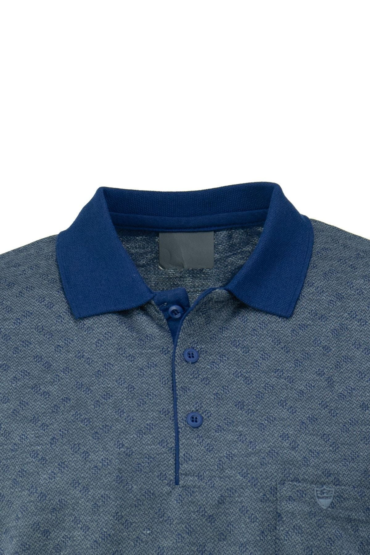 Erkek Polo Yaka Şık Desenli Cepli Kısa Kol Tam Kalıp Premium Pamuklu Jakarlı Kumaş T-Shirt