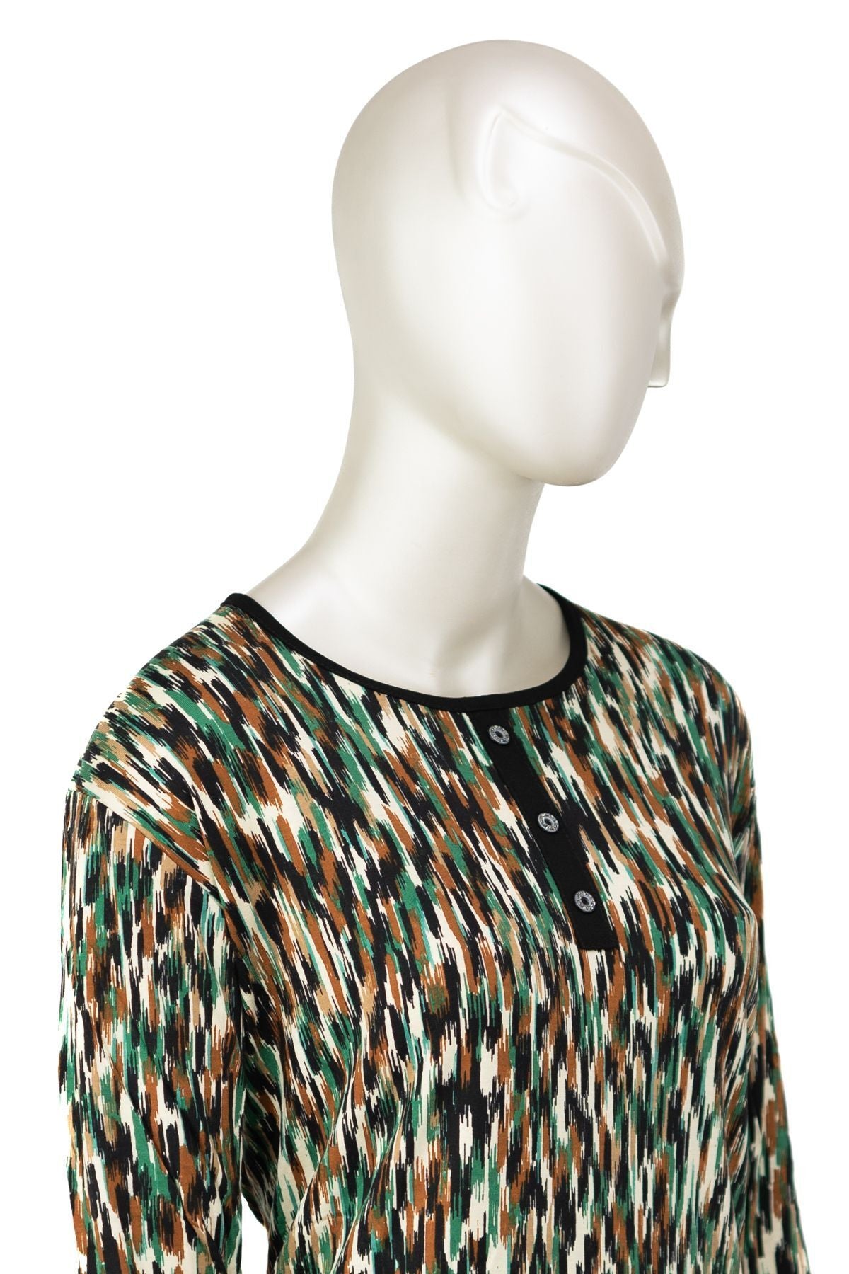 Kadın Turlu Viskon Penye Kumaş Anne Bluz Çizgi Desenli Likralı Yuvarlak Yaka Tam Kalıp