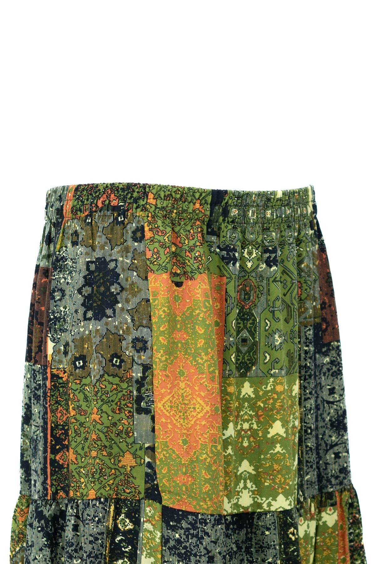 Kadın Dokuma Viskon Kumaş Parçalı Anne Etek Şık Bahar Çiçeği Desenli Beli Lastikli Rahat