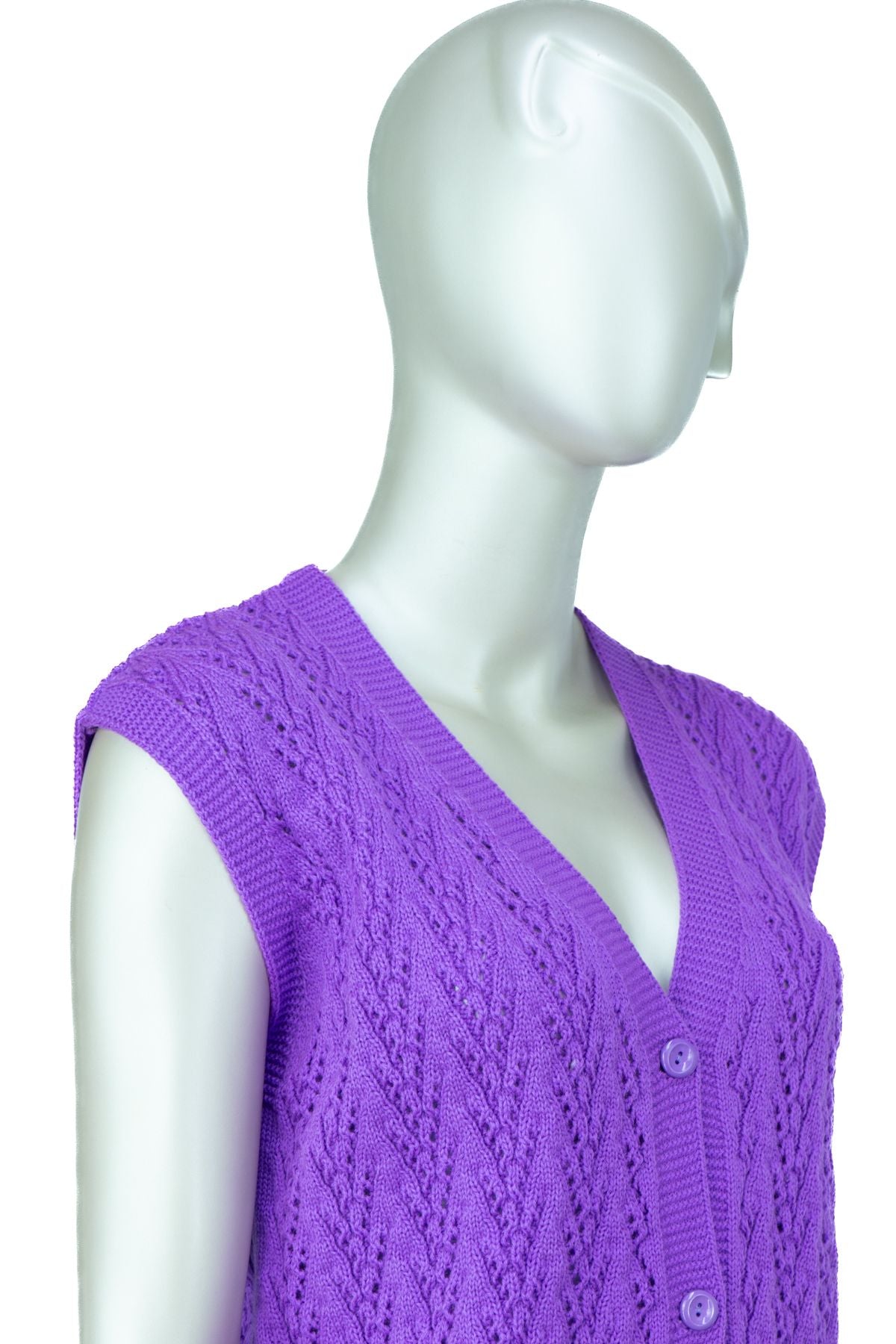 Kadın Kışlık Pamuklu Triko Klasik Örme Anne Yelek Kilim Örgü Model Önden Düğmeli Çift Cepli