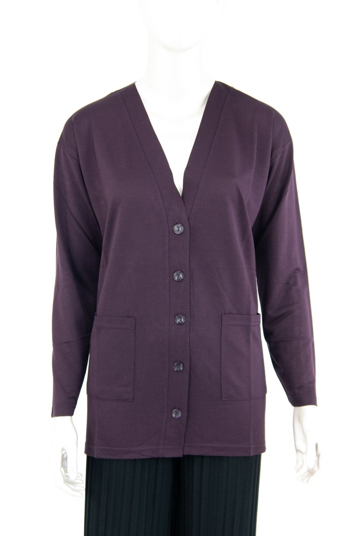 Kadın Düz Renk Rahat Kesim Uzun Kol Cepli Büyük Beden Likrasız Glorya Penye Kumaş Anne Hırka