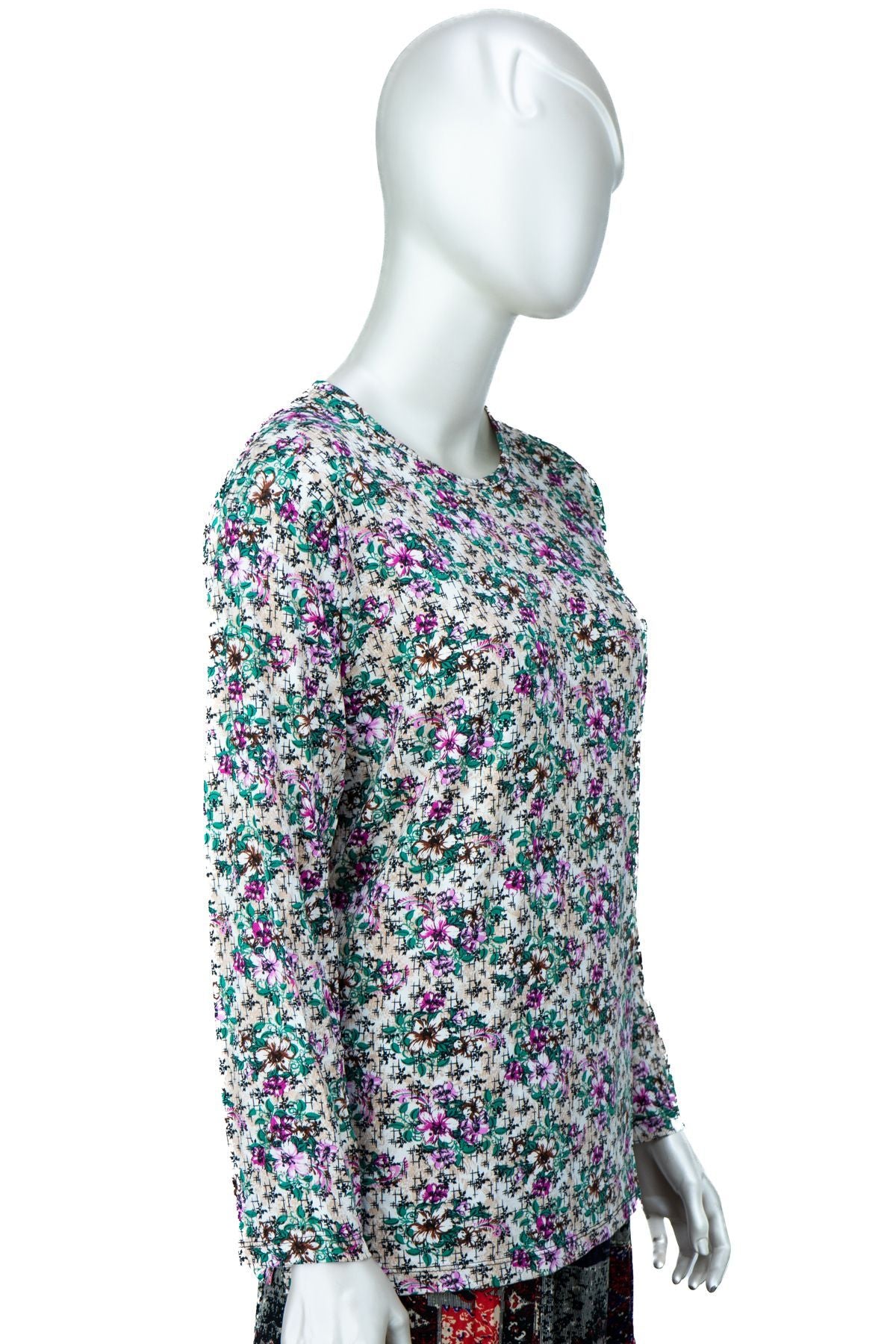 Kadın Anne Bluz Turlu Viskon Penye Kumaş Bahar Bahçesi Desenli Likralı Rahat Kesim Tam Kalıp