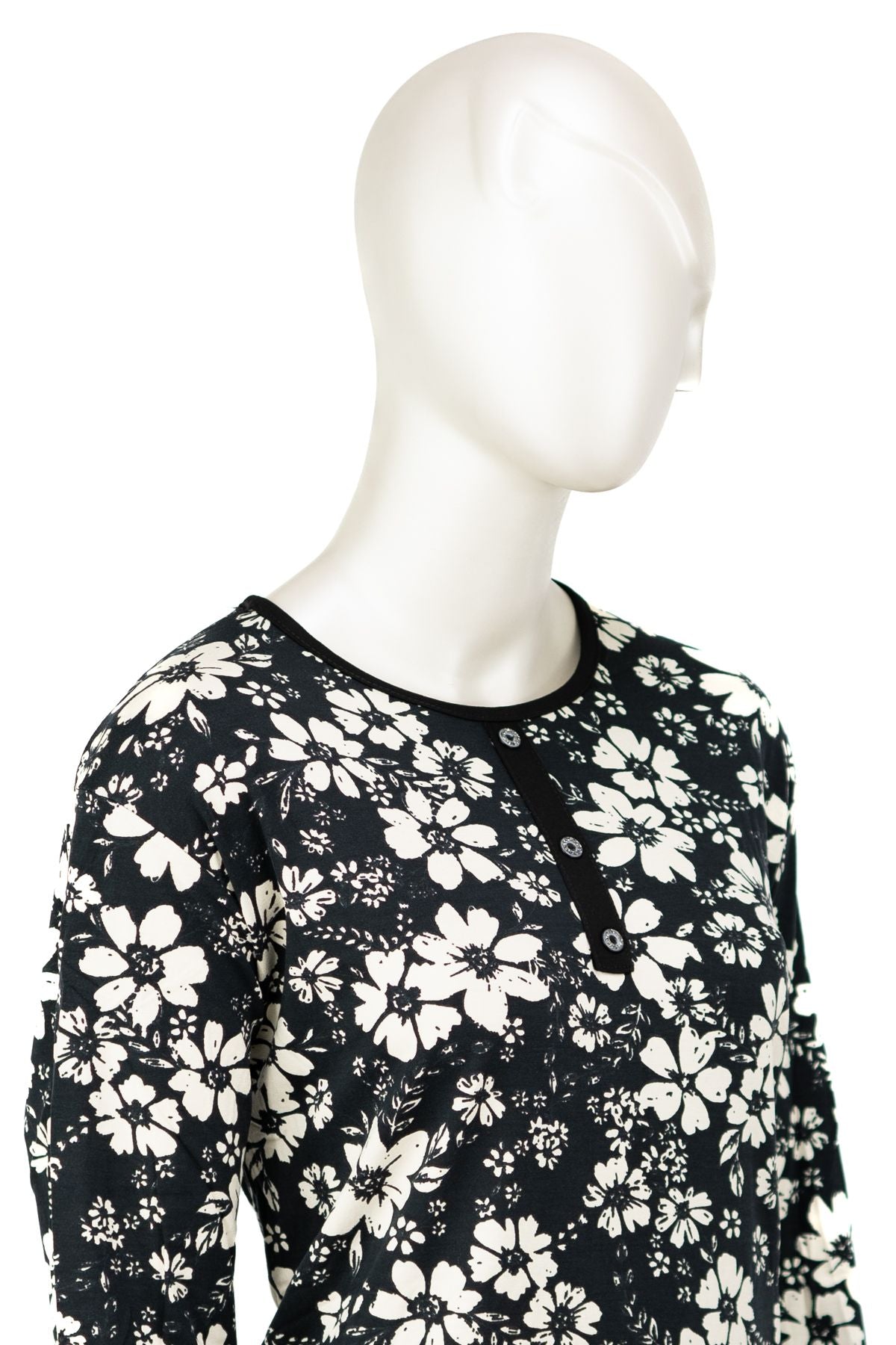 Kadın Turlu Viskon Penye Kumaş Anne Bluz Papatya Desenli Likralı Yuvarlak Yaka Tam Kalıp