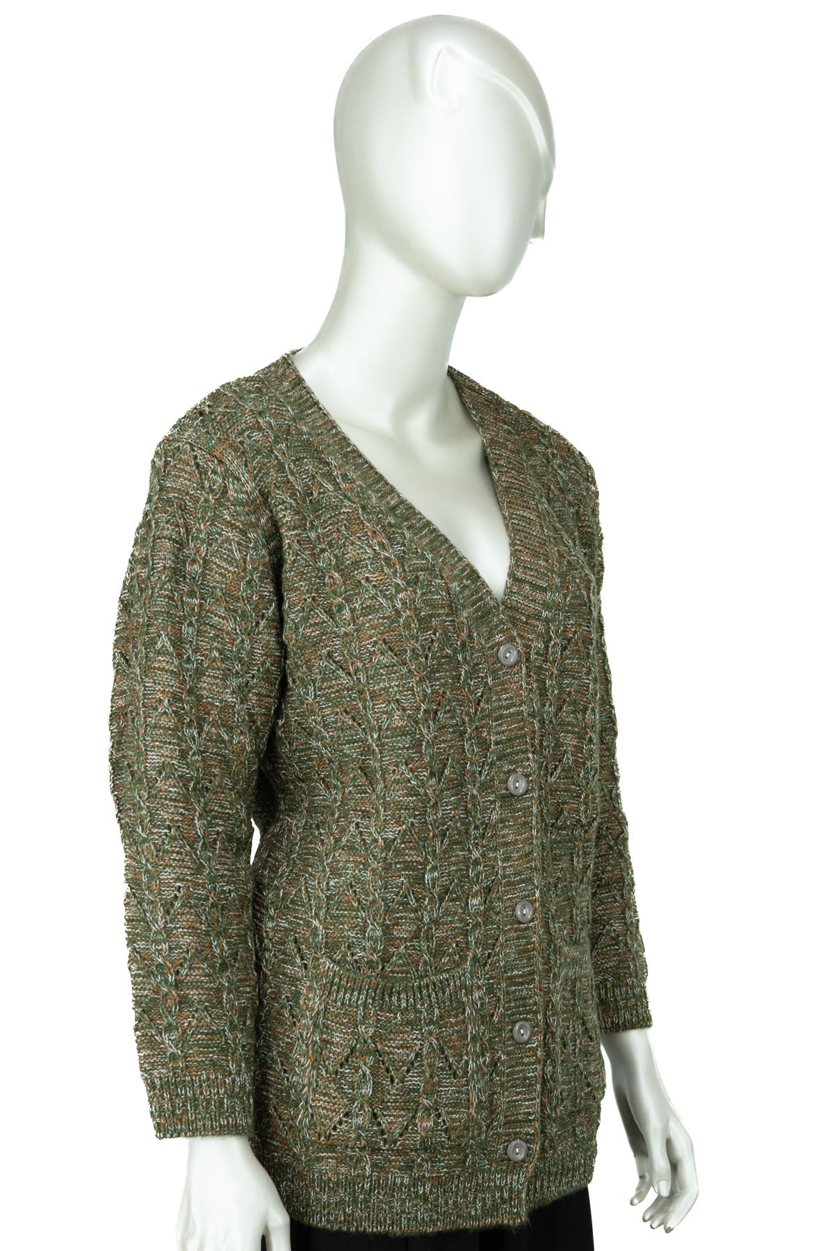 Kadın Kışlık Anne Hırka Pamuklu Triko Begonya Örgü Model Önden Düğmeli Çift Cepli Rahat