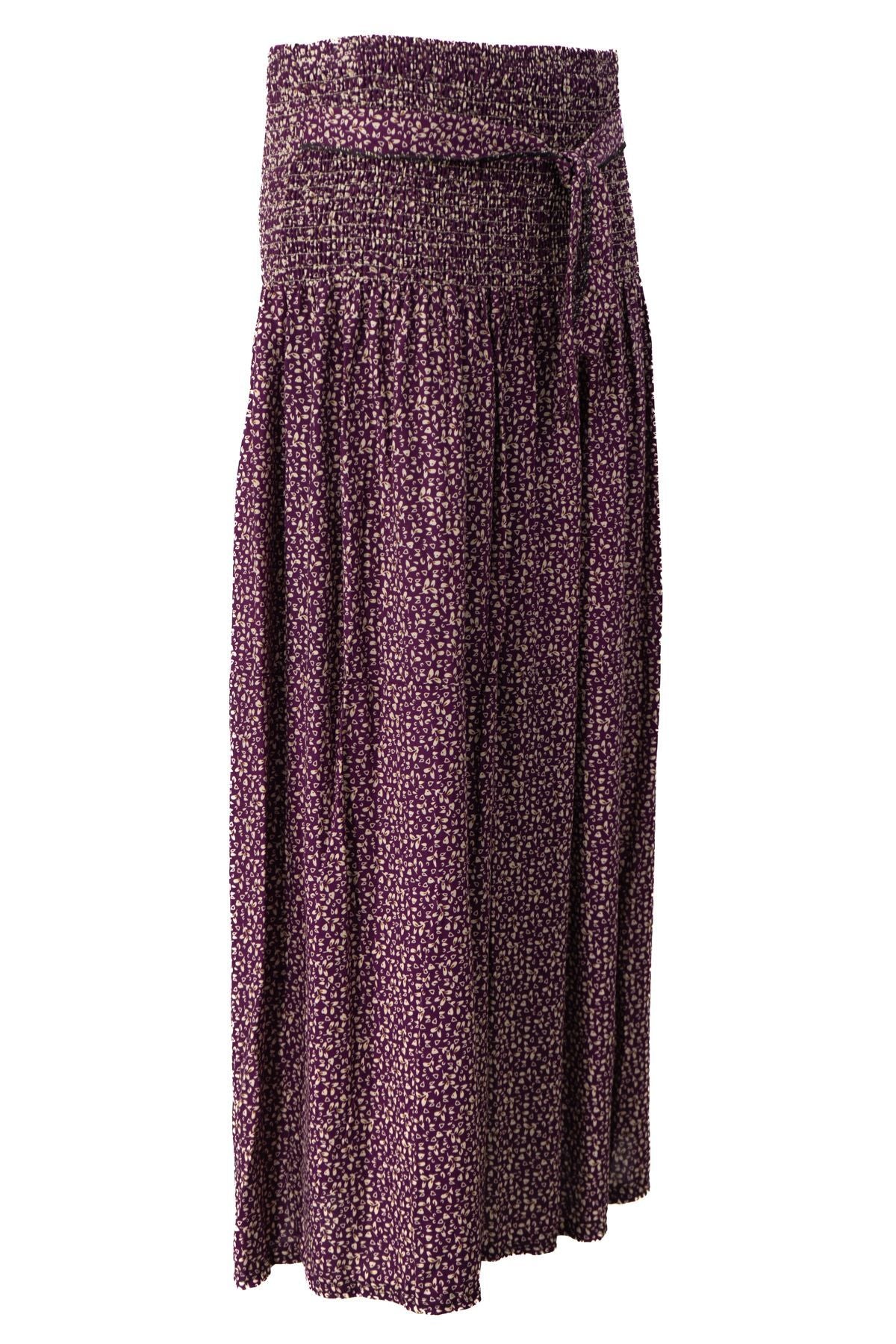 Kadın Etek Dokuma Viskon Kumaş Beli Lastikli Sümbül Çiçeği Desenli Rahat Kesim Tam Kalıp