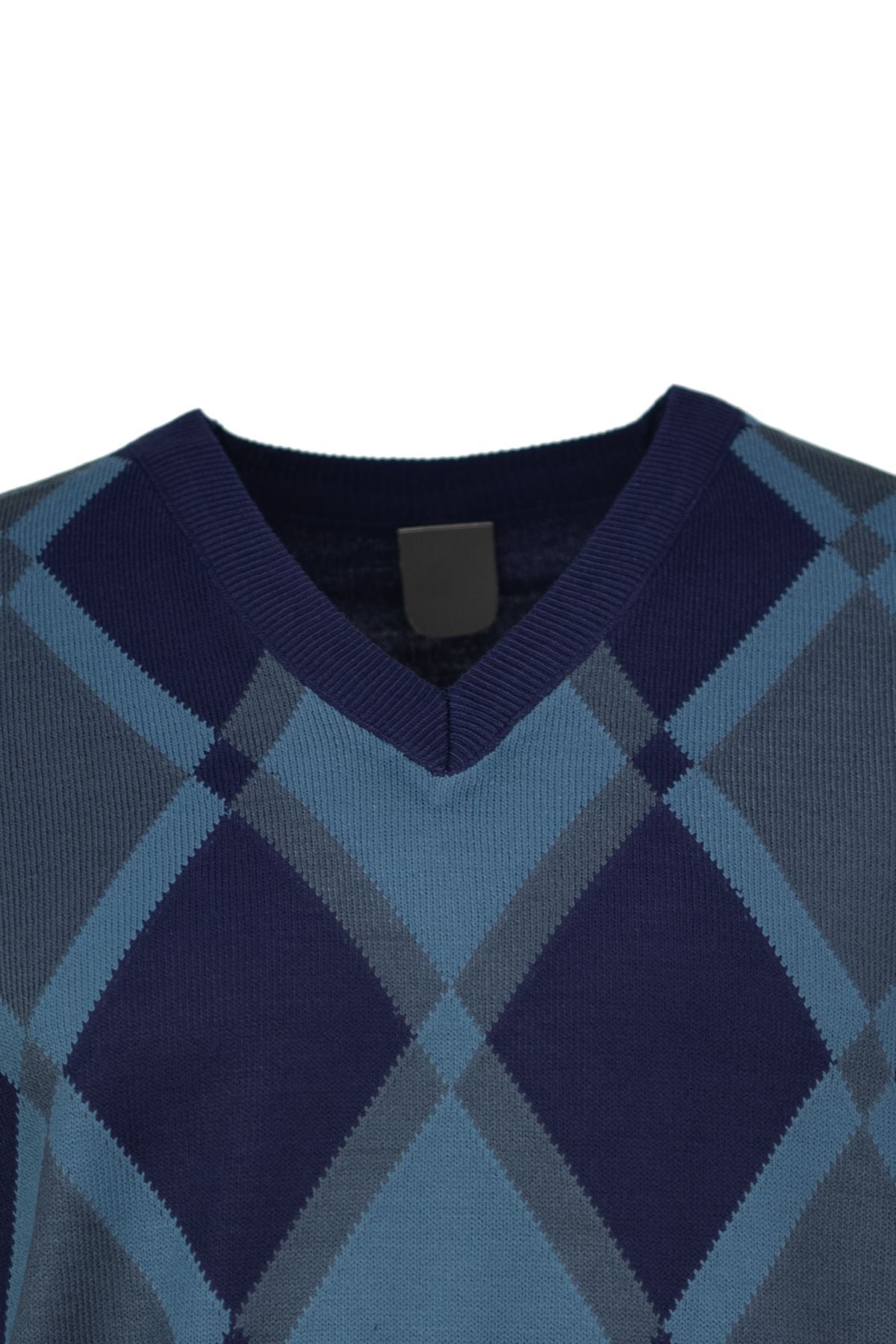 Erkek Kışlık Doğal Yünlü Örme V Yaka Kazak Baklava Desenli Rahat Tam Kalıp Klasik Model