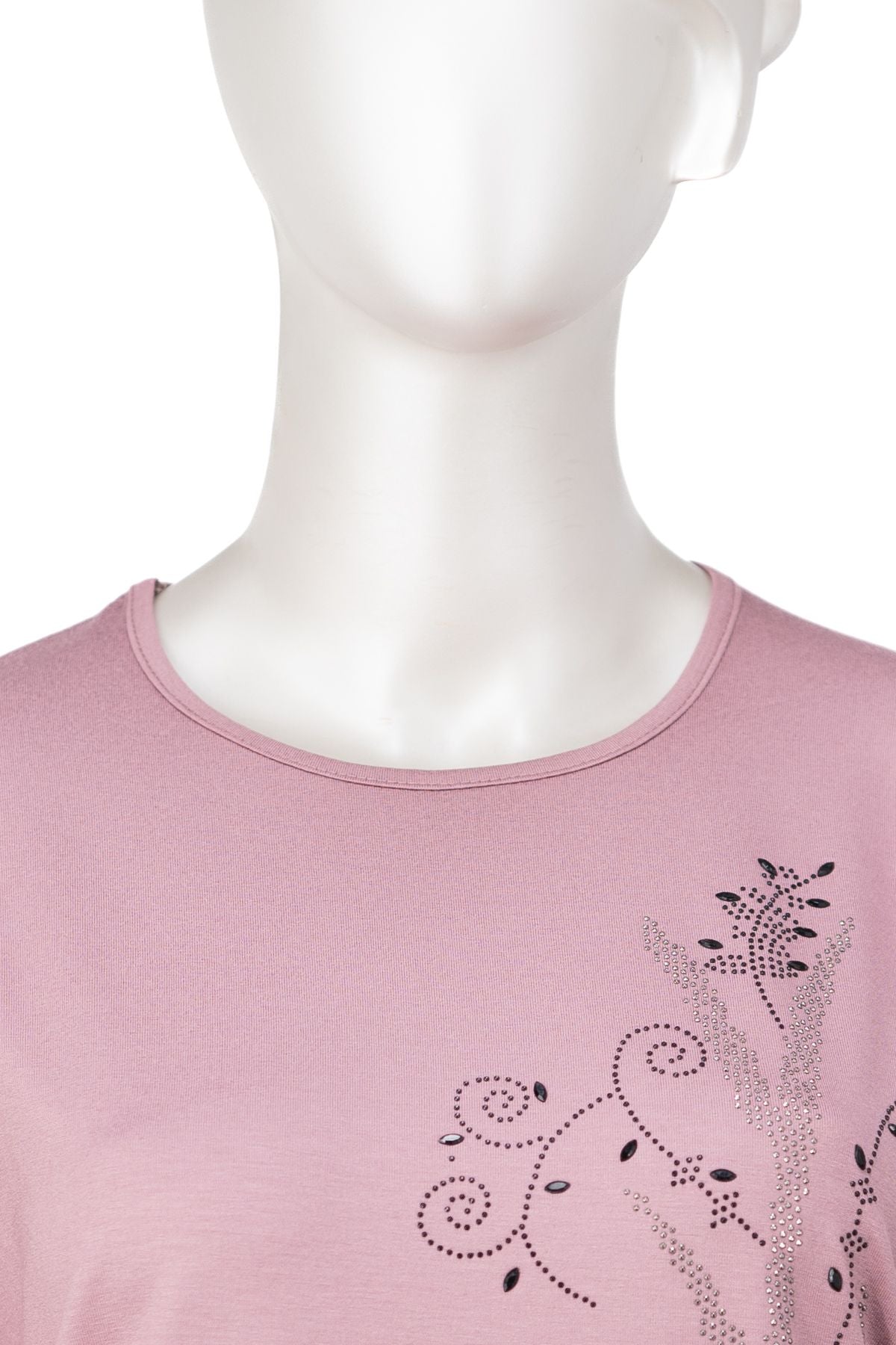 Kadın Turlu Viskon Penye Kumaş Anne Bluz Şık Çiçek Taşlı Yuvarlak Yaka Tam Kalıp Likralı