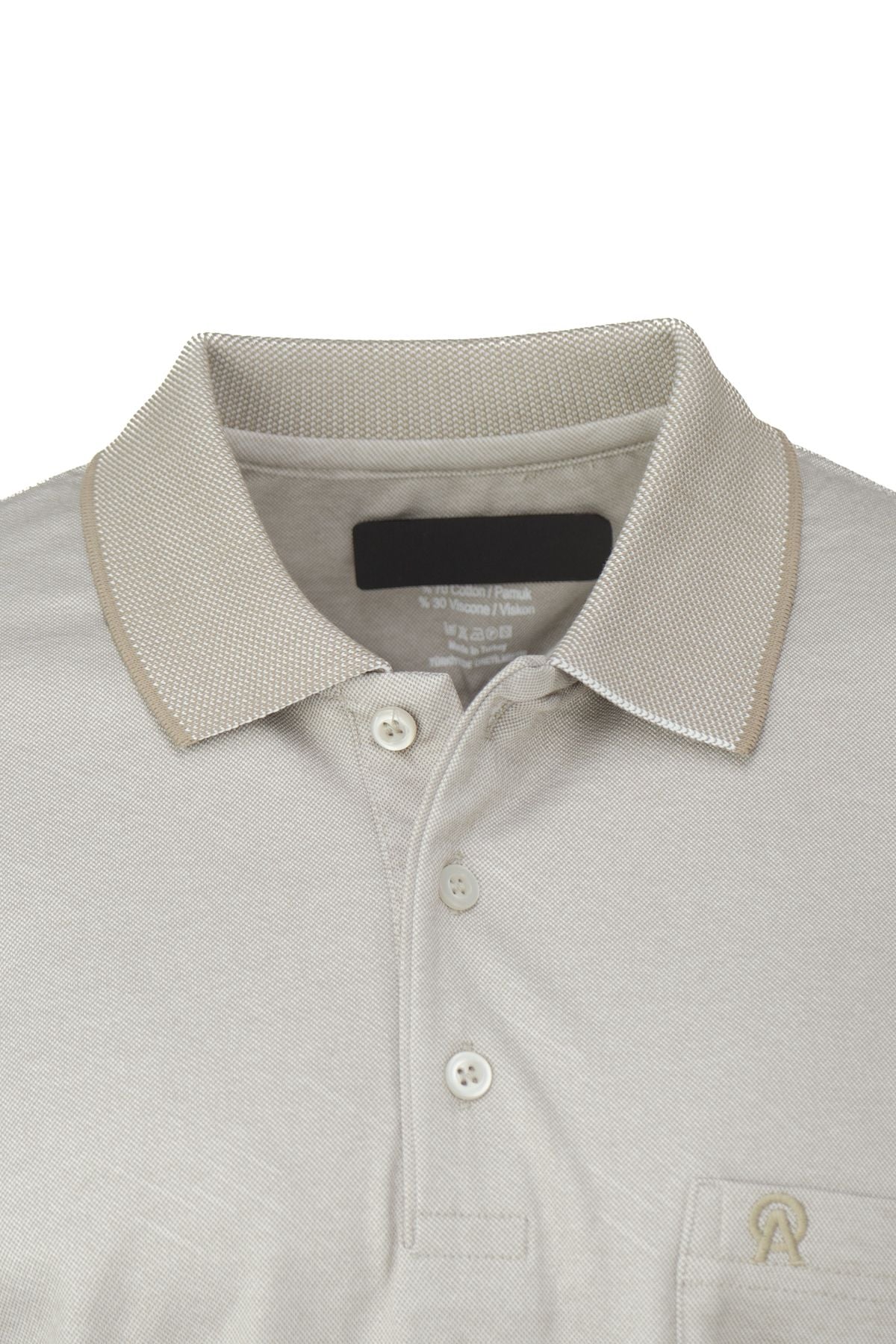 Erkek Pamuklu Merserize Kumaş T-Shirt Düğmeli Polo Yaka Cepli Kısa Kol Şık Desenli Tam Kalıp