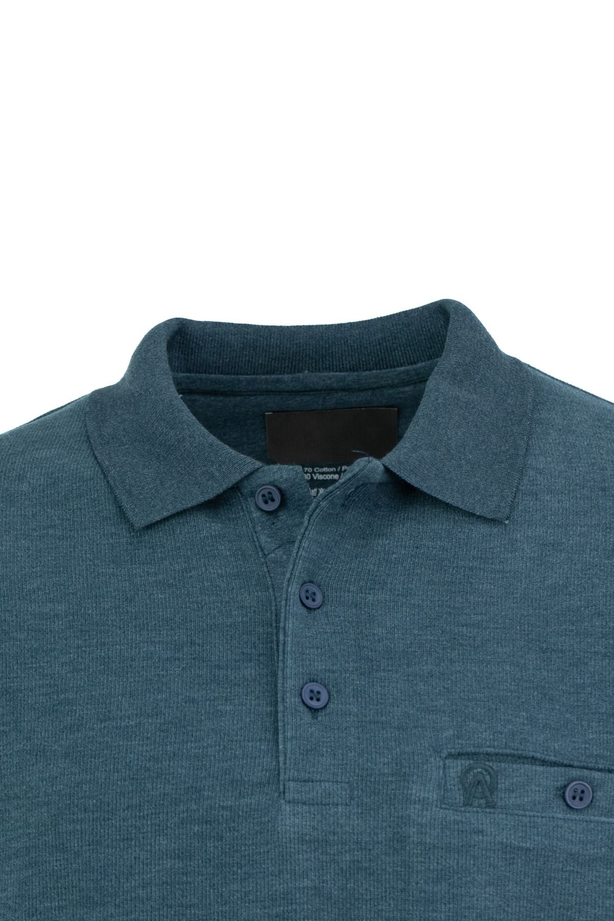 Erkek Kışlık Düğmeli PoloYaka Düz Renk Armalı Fileto Cepli RahatLikralı Pamuklu Dokuma Kazak