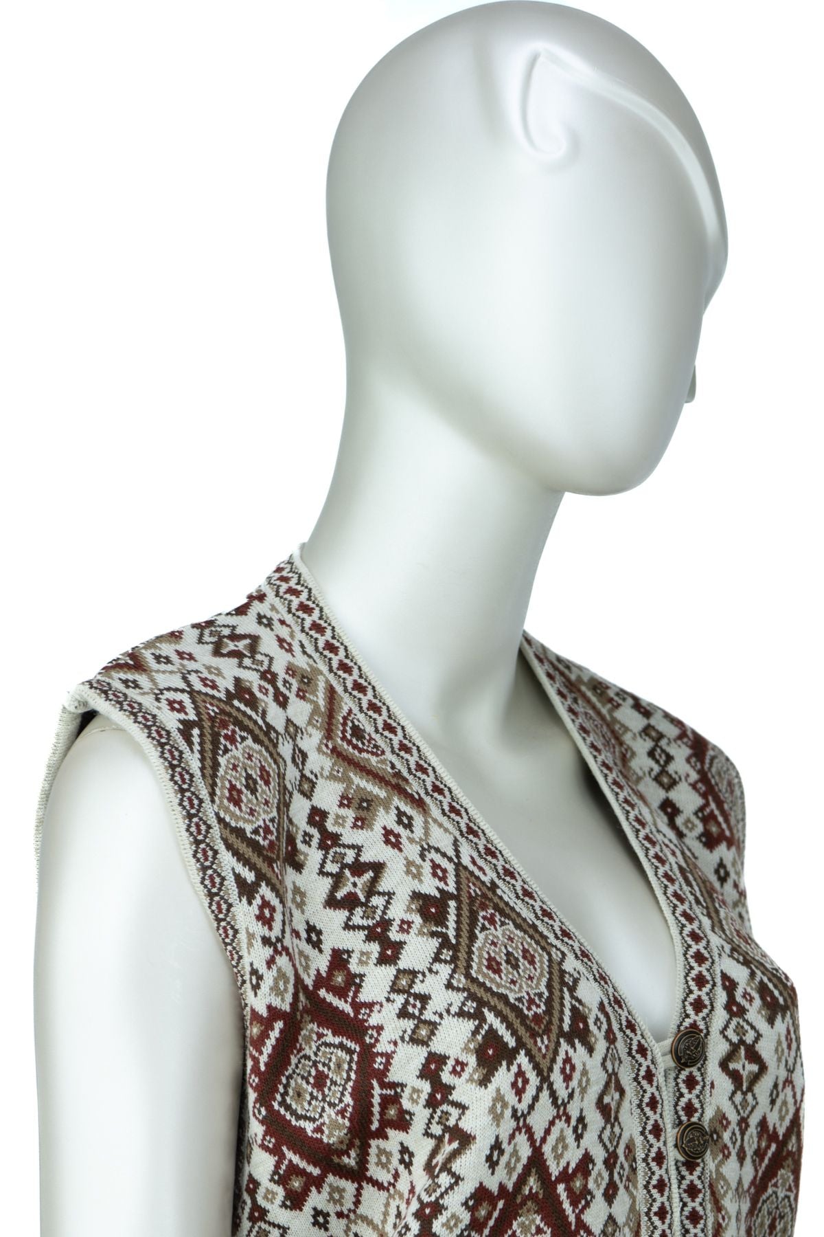 Kadın Kışlık Anne Yelek Pamuklu Triko Örme Etnik Motifli Önden Düğmeli Çift Cepli Rahat