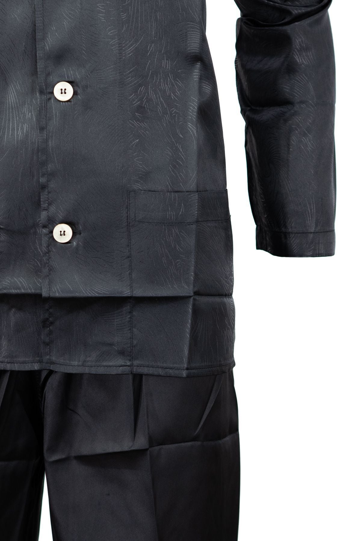 Erkek Klasik Model Saten Gecelik Gömlek Premium ipeksi Saten Kumaş Desenli Cepli Tam Kalıp