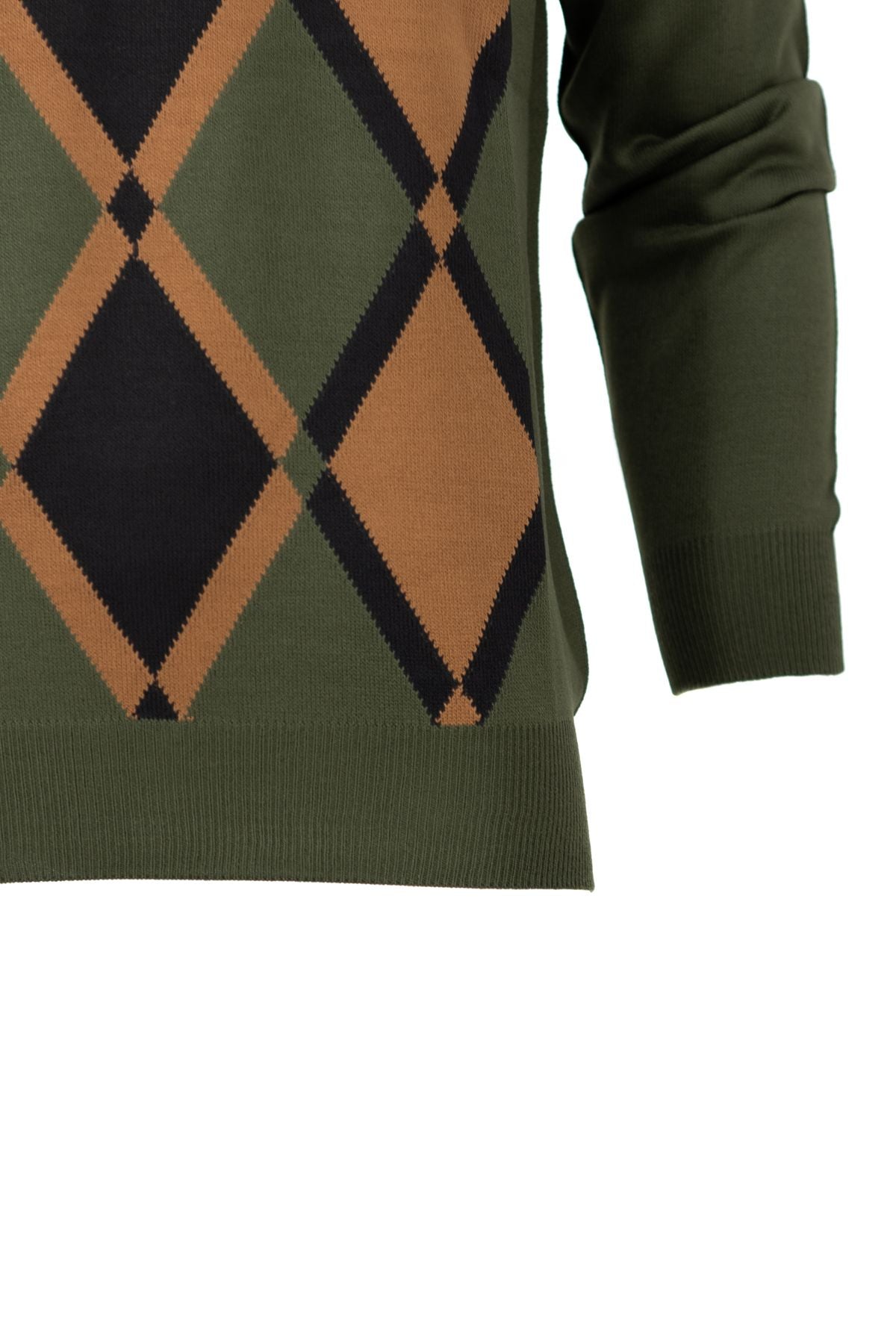 Erkek Kışlık Doğal Yünlü Örme V Yaka Kazak Baklava Desenli Rahat Tam Kalıp Klasik Model