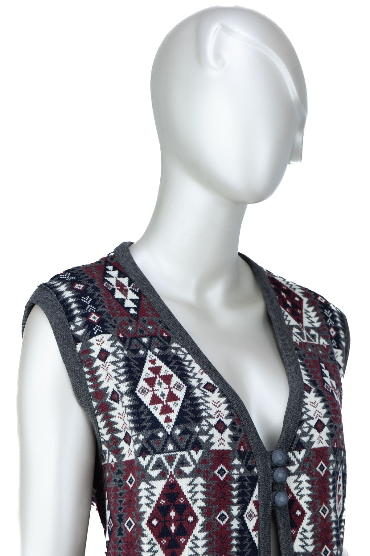 Kadın Kışlık Anne Yelek Pamuklu Triko Örme Klasik Etnik Motifli Önden Düğmeli Çift Cepli