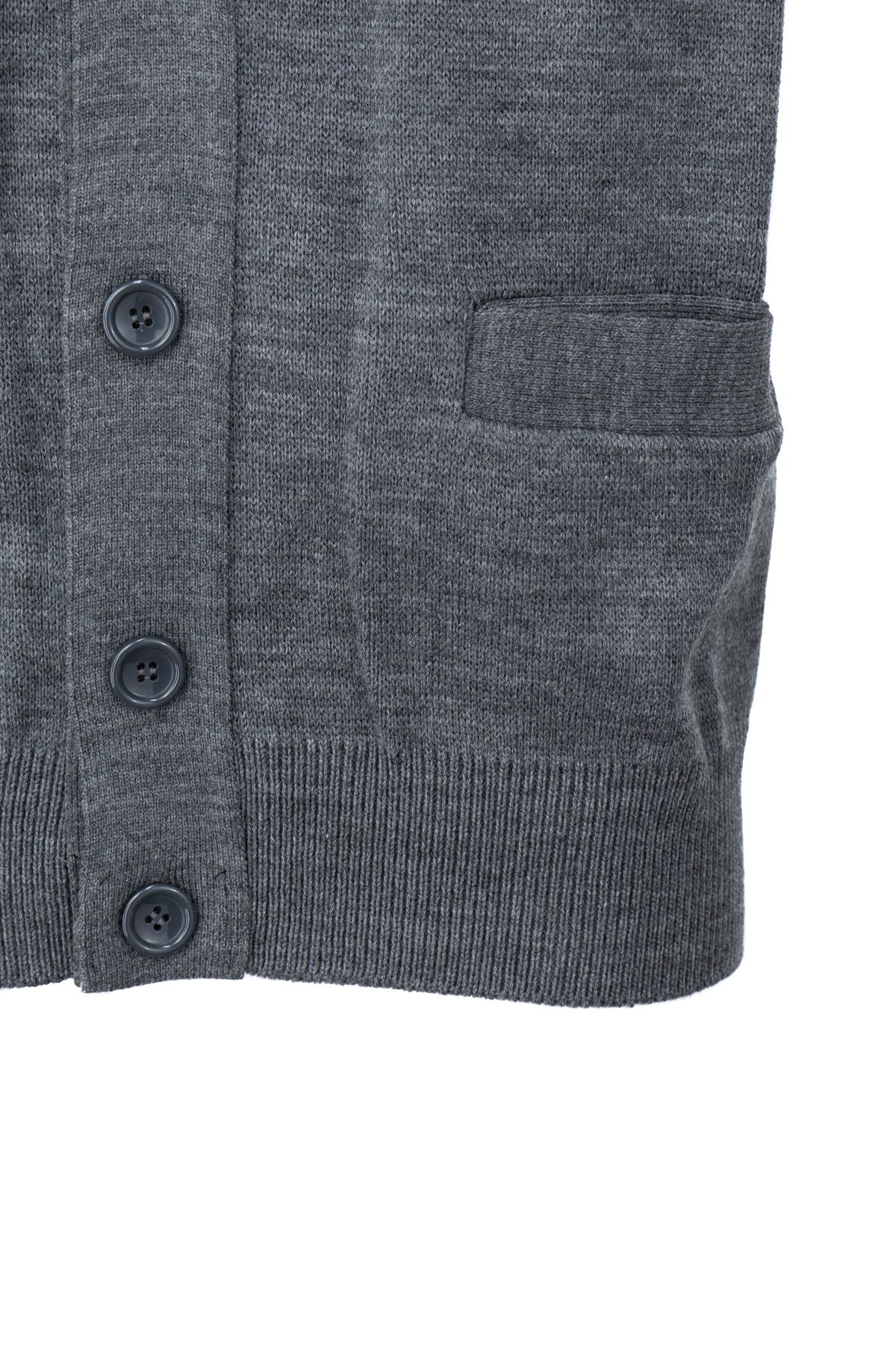 Erkek Kışlık Kalın Yünlü Örme Triko Yelek Düz Motifli Düğmeli Çift Cepli Tam Kalıp V Yaka