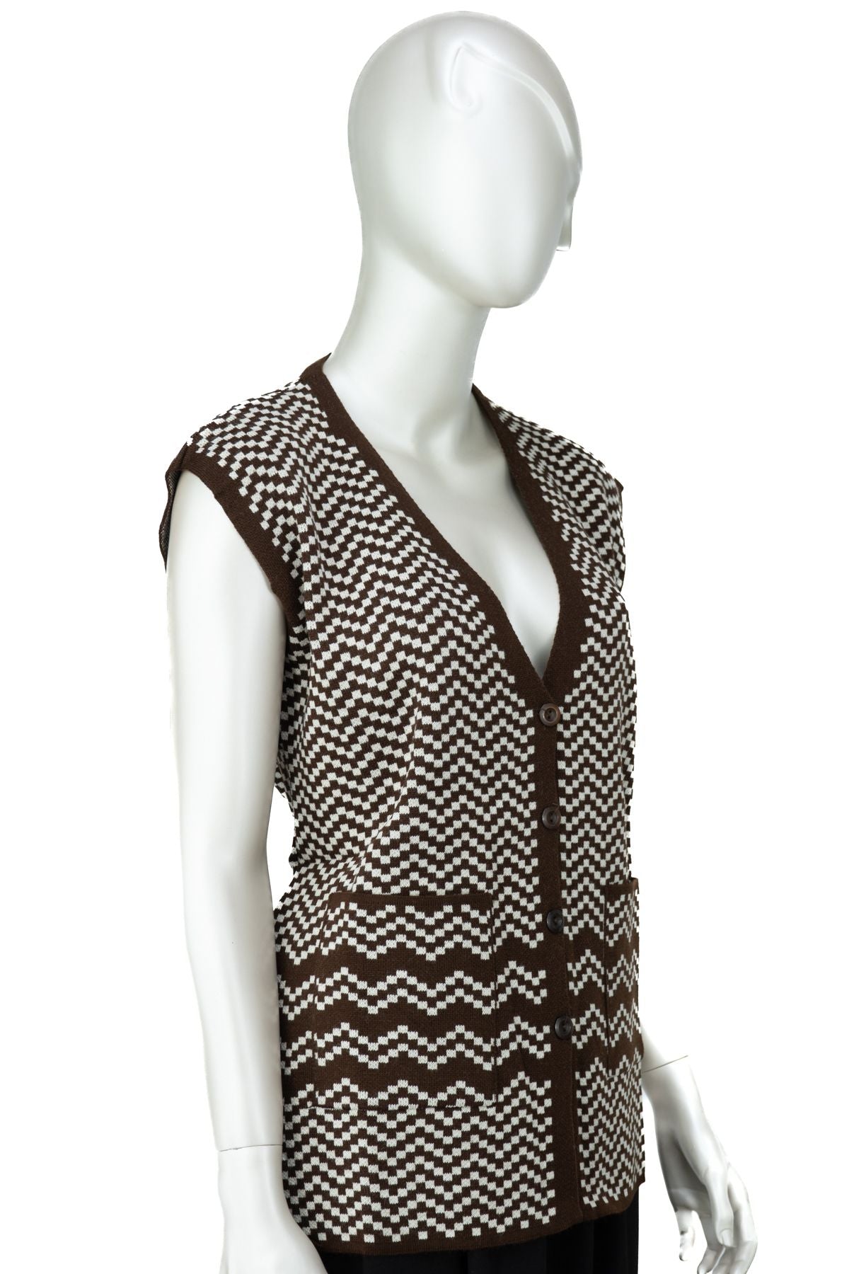 Kadın Kışlık Anne Yelek Pamuklu Triko Örme Klasik Akasya Motifli Önden Düğmeli Çift Cepli