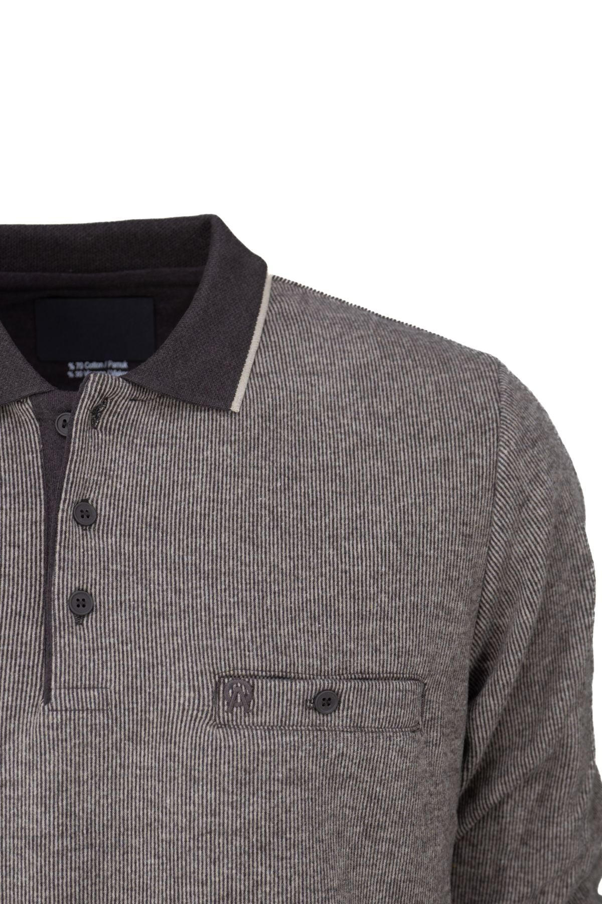 Erkek Kışlık Kazak Pamuklu Örme Düğmeli Polo Yaka Cepli Uzun Kollu Rennes Desenli Rahat