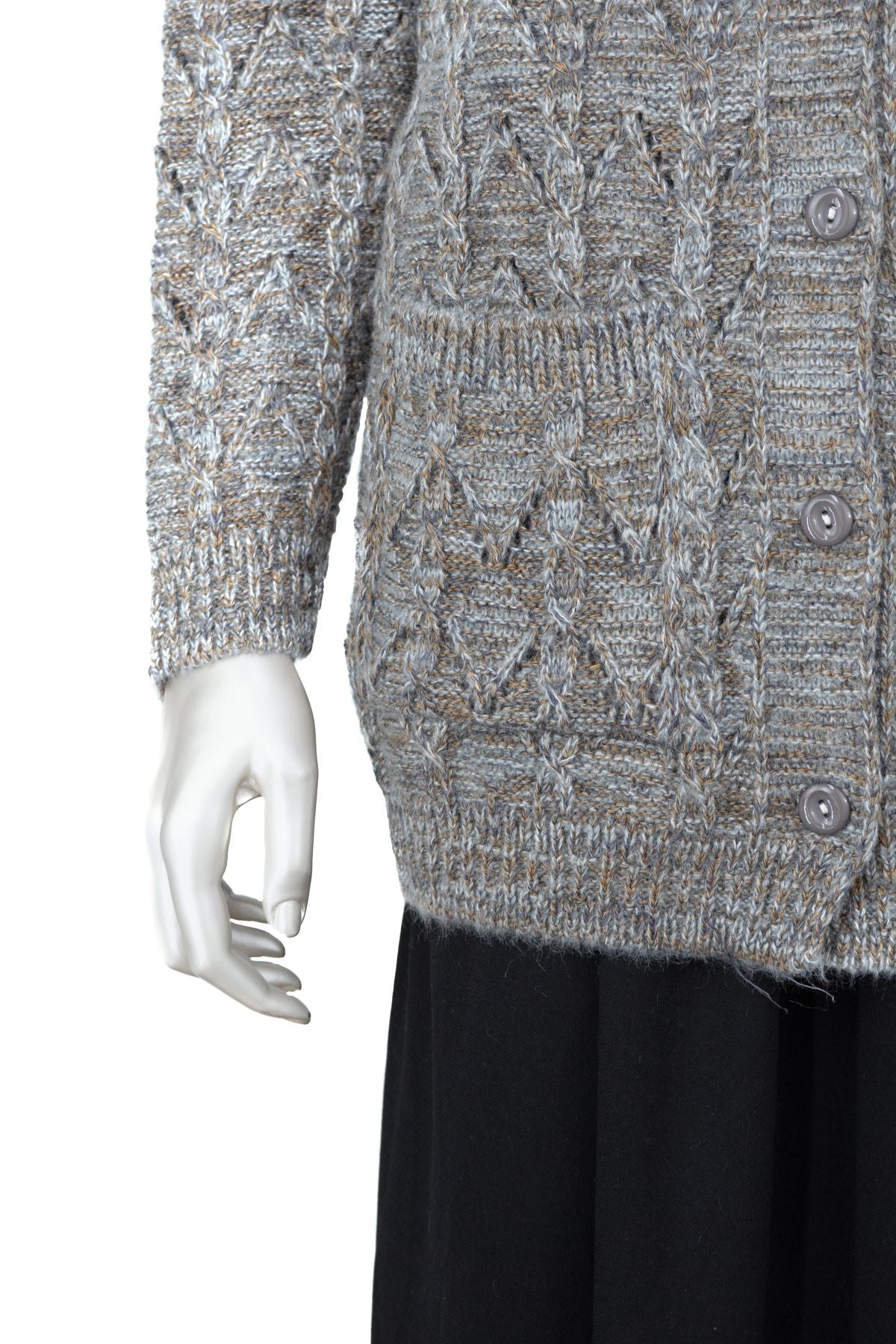 Kadın Kışlık Anne Hırka Pamuklu Triko Begonya Örgü Model Önden Düğmeli Çift Cepli Rahat