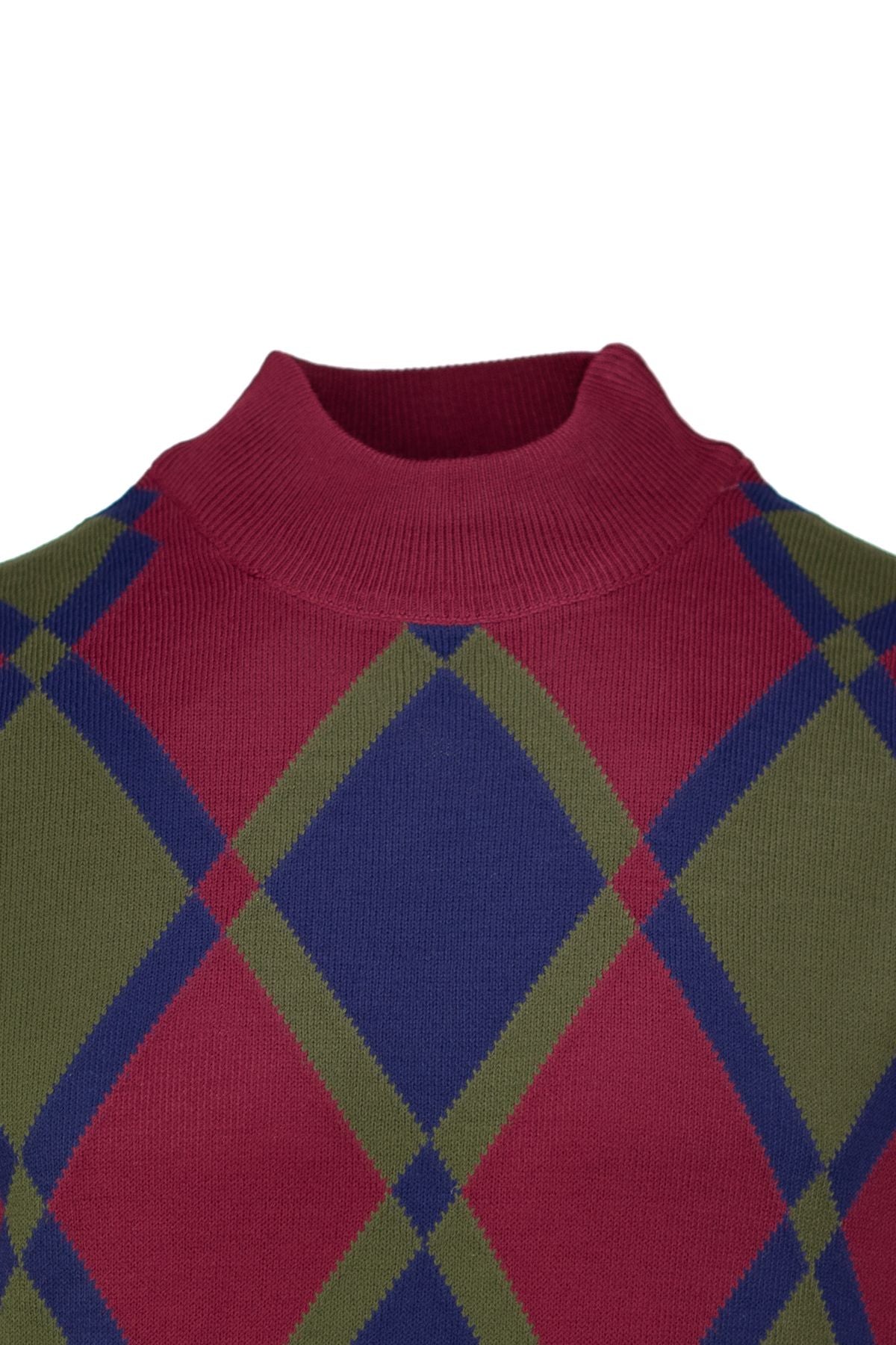 Erkek Kışlık Doğal Yünlü Örme Yarım Balıkçı Yaka Kazak Baklava Desenli Klasik Model