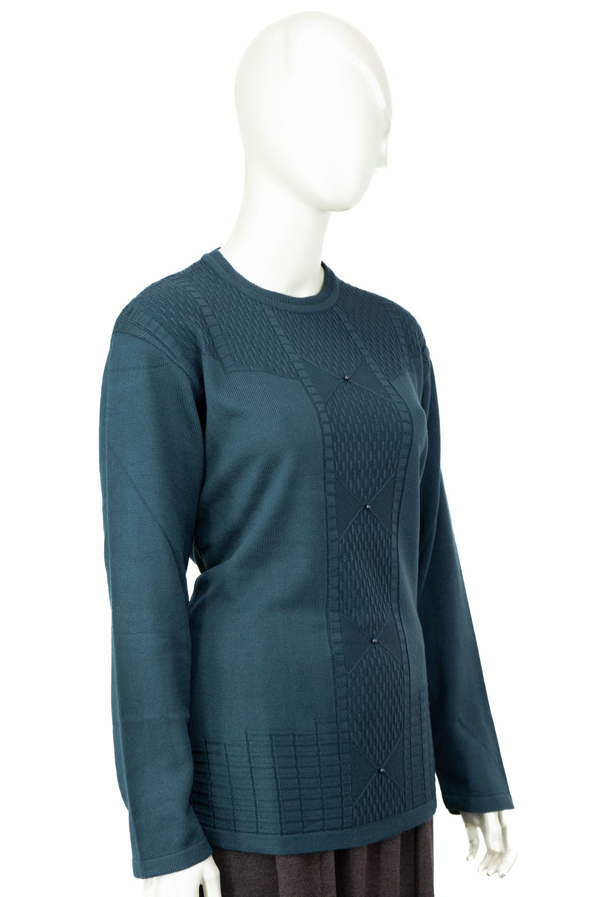 Kadın Kışlık Pamuklu Triko Dokuma Anne Kazak Boncuklu Tasarım Motifli Yuvarlak Yakalı