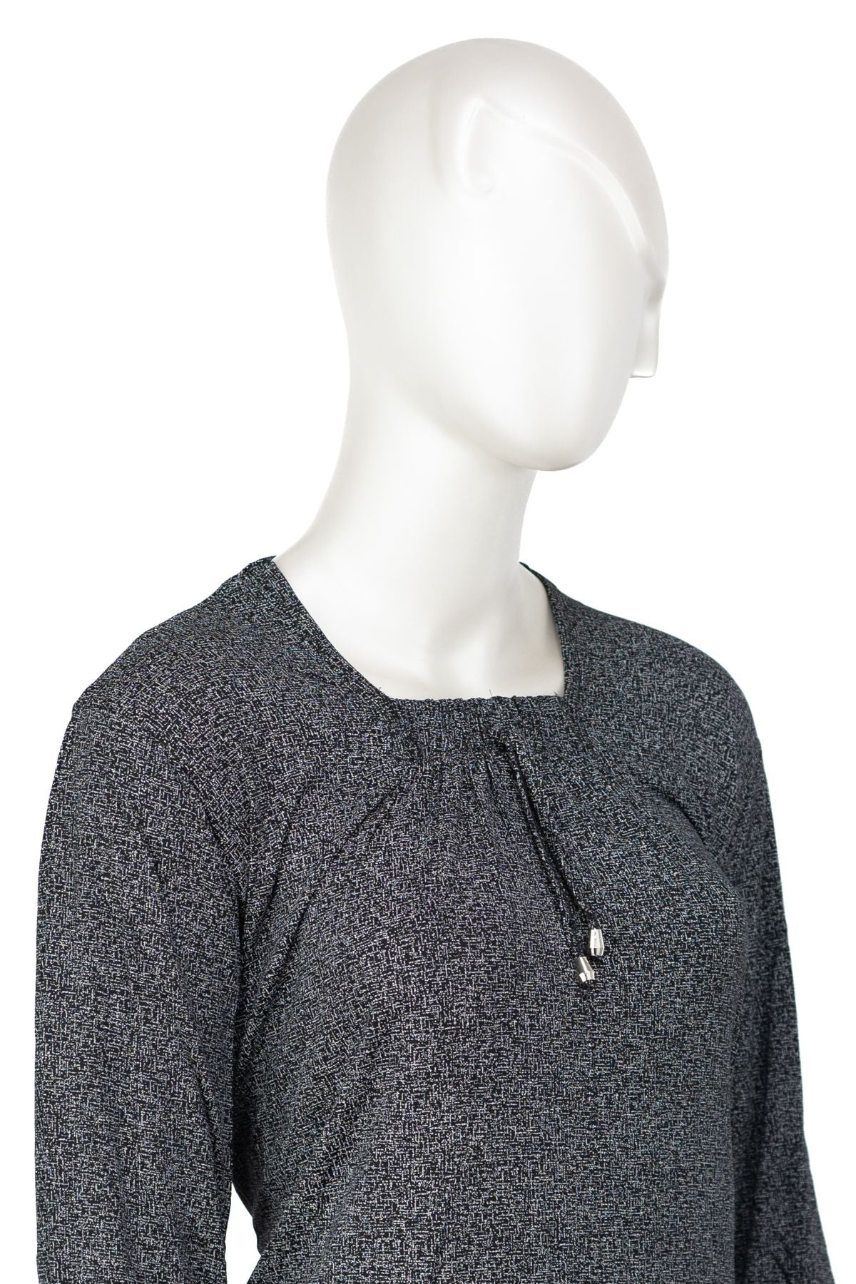 Kadın Turlu Viskon Penye Kumaş Anne Bluz Şık Kum Desenli Likralı Kare Yaka Uzun Kol TamKalıp