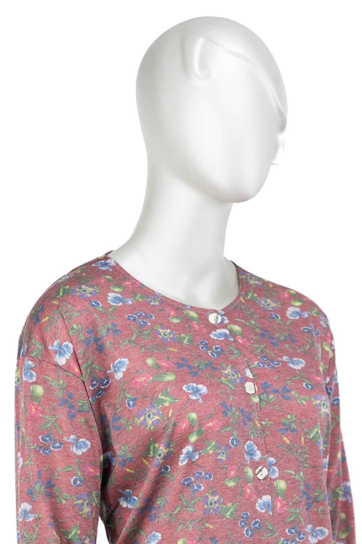 Kadın Kağıt Baskı Klasik Anne Bluz Çiçek Desenli Boydan Düğmeli Likralı Rahat Tam Kalıp