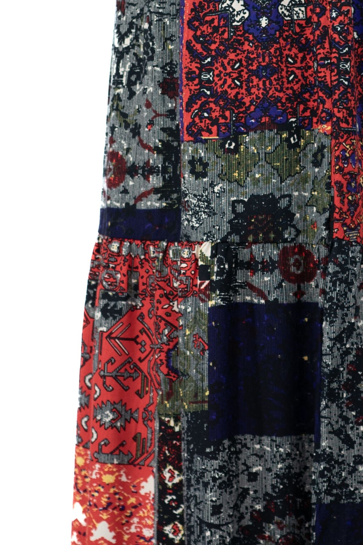 Kadın Dokuma Viskon Kumaş Parçalı Anne Etek Şık Bahar Çiçeği Desenli Beli Lastikli Rahat