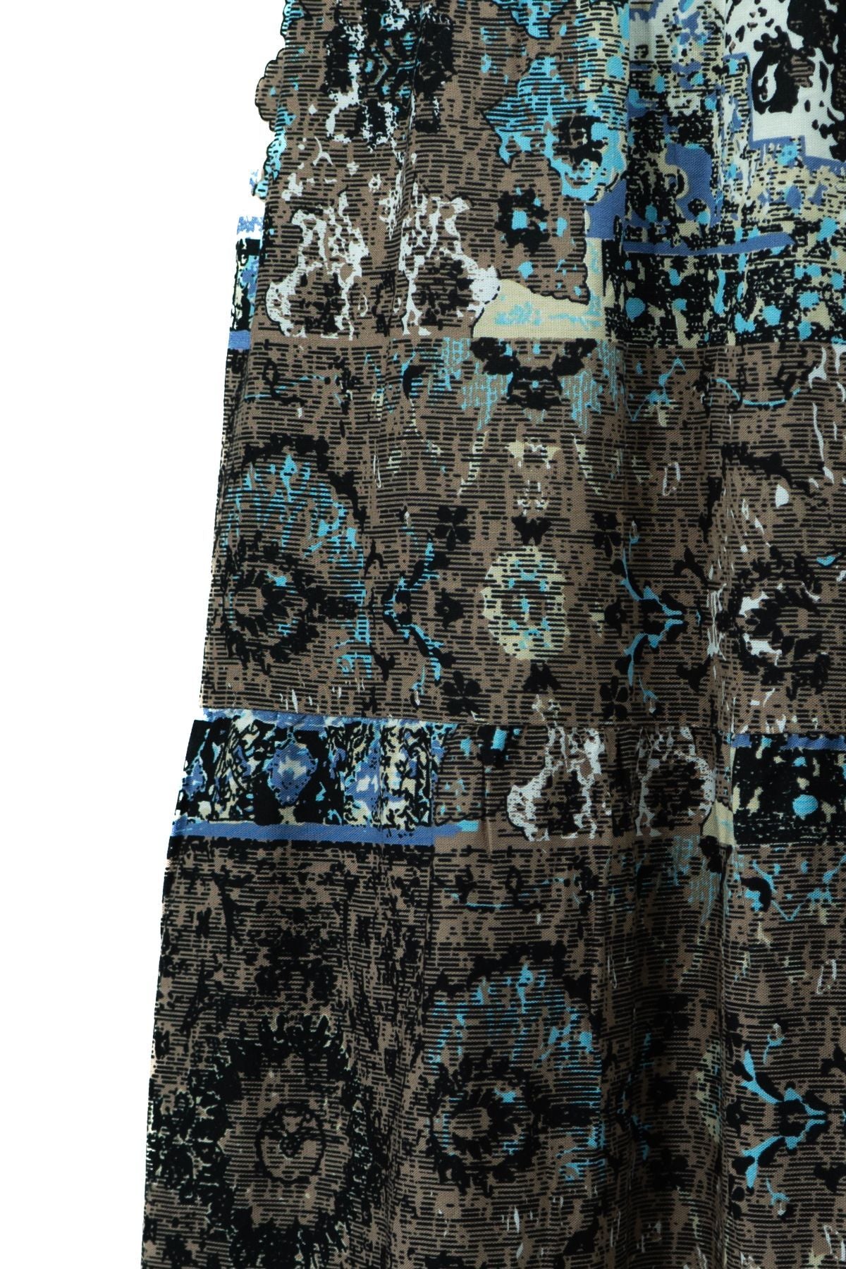 Kadın Dokuma Viskon Kumaş Parçalı Anne Etek Sümbül Çiçeği Desenli Beli Lastikli Rahat Kesim