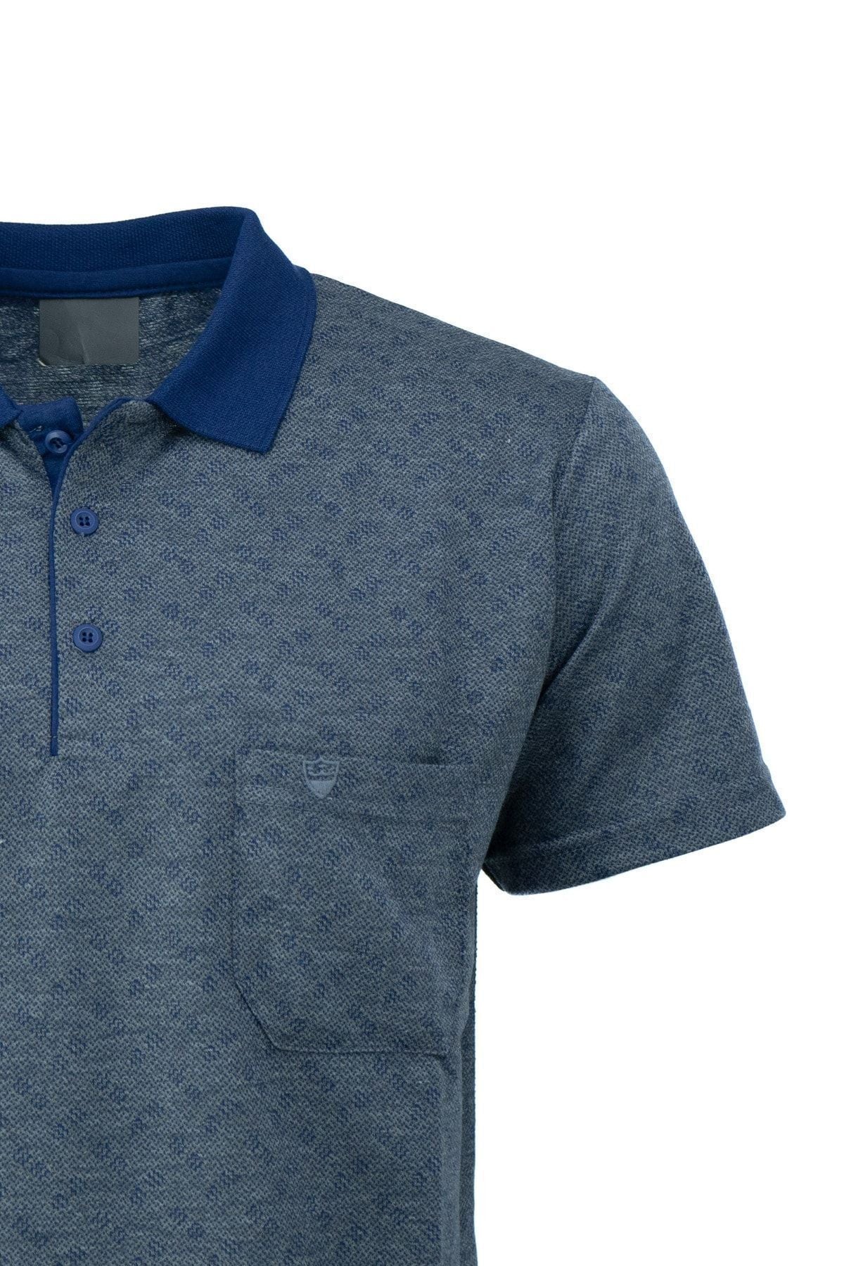 Erkek Polo Yaka Şık Desenli Cepli Kısa Kol Tam Kalıp Premium Pamuklu Jakarlı Kumaş T-Shirt