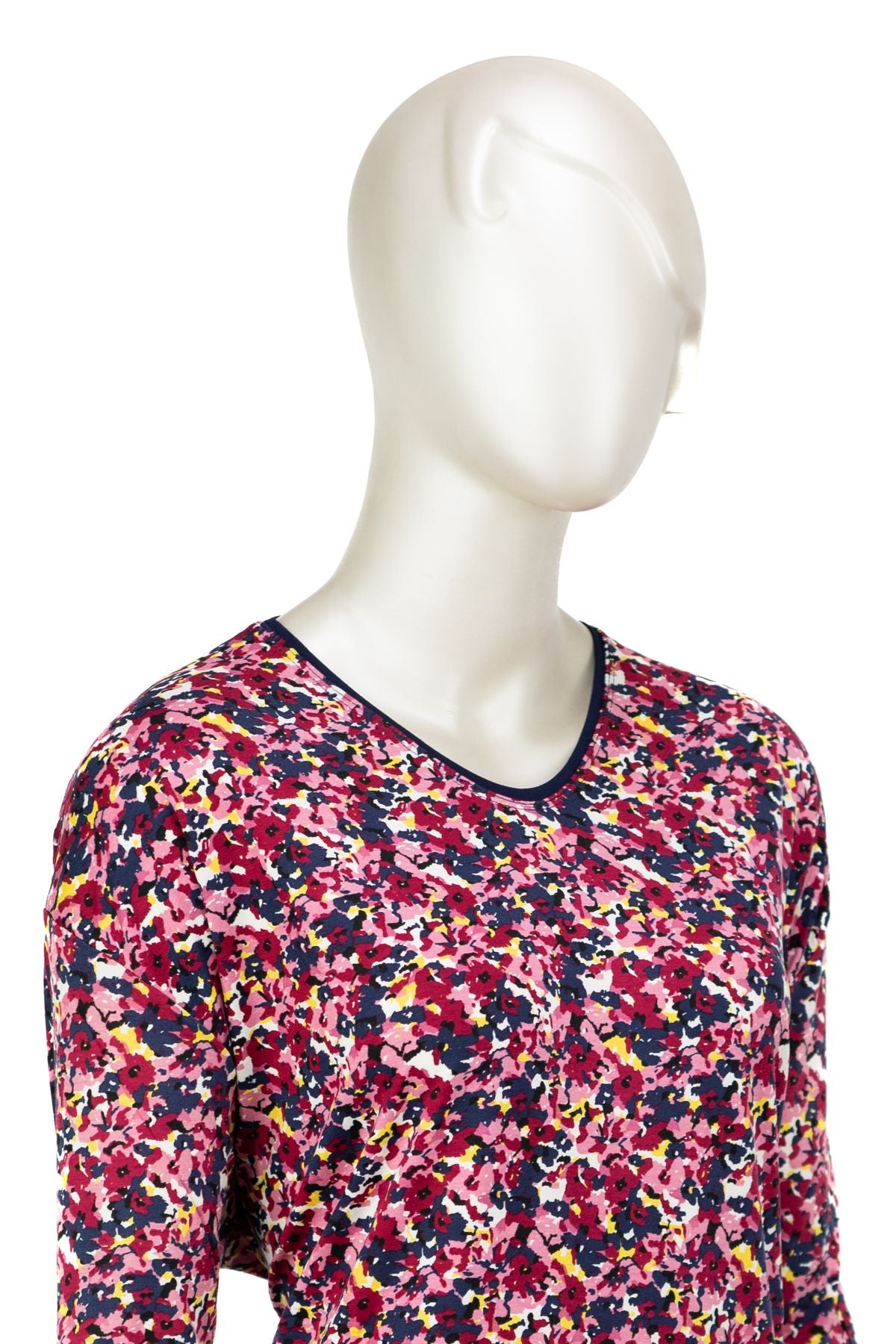 Kadın Turlu Viskon Penye Kumaş Anne Bluz Modern Çiçek Desenli Uzun Kollu Tam Kalıp Likralı