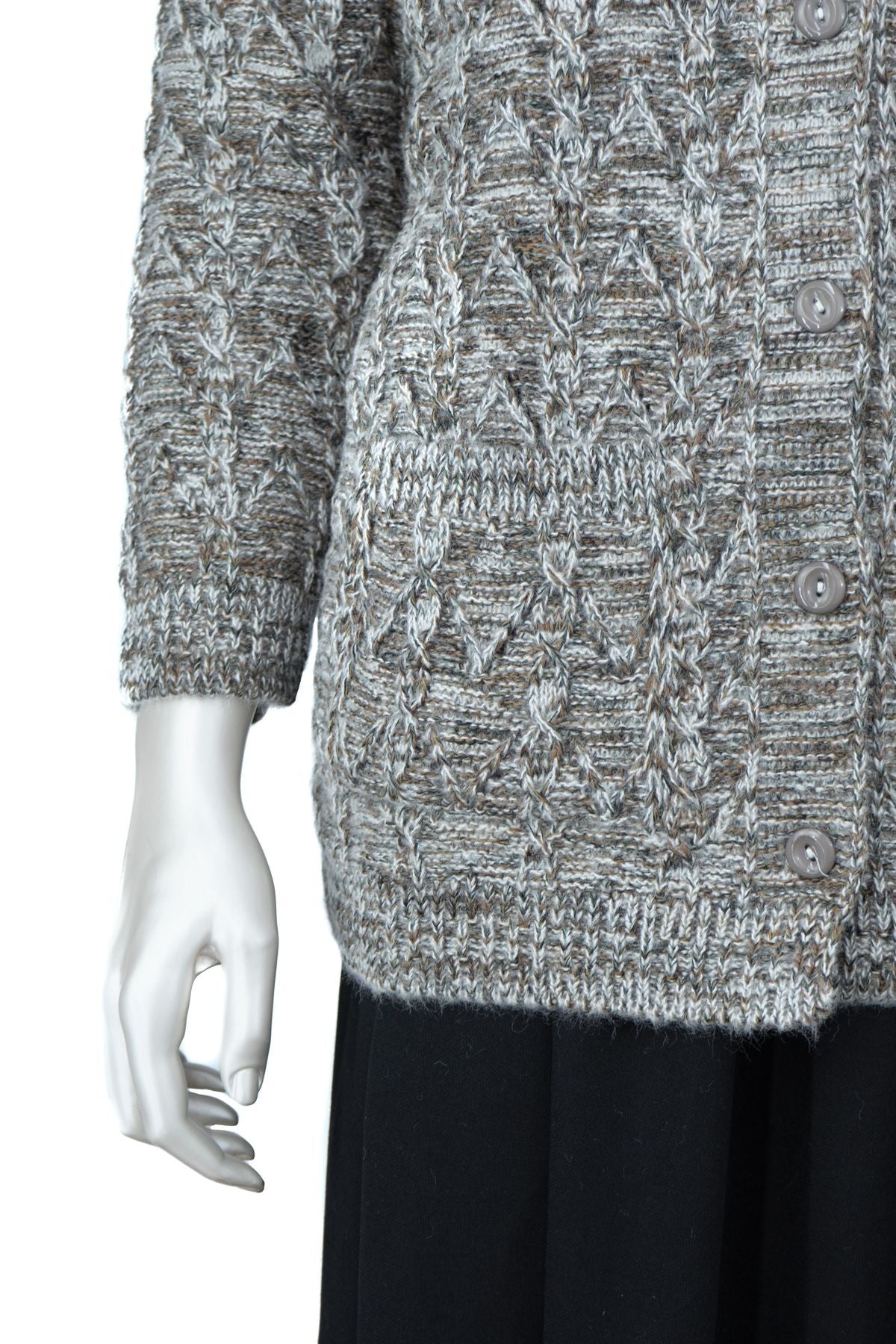 Kadın Kışlık Anne Hırka Pamuklu Triko Begonya Örgü Model Önden Düğmeli Çift Cepli Rahat