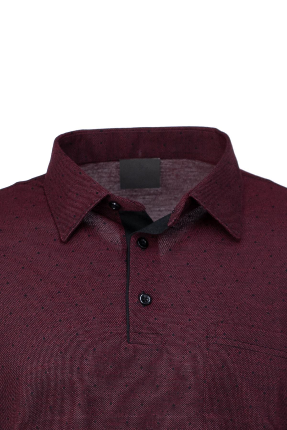 Erkek Pamuklu Kumaş T-Shirt Düğmeli Gömlek Yaka Cepli Kısa Kollu Şık Nokta Desenli Tam Kalıp