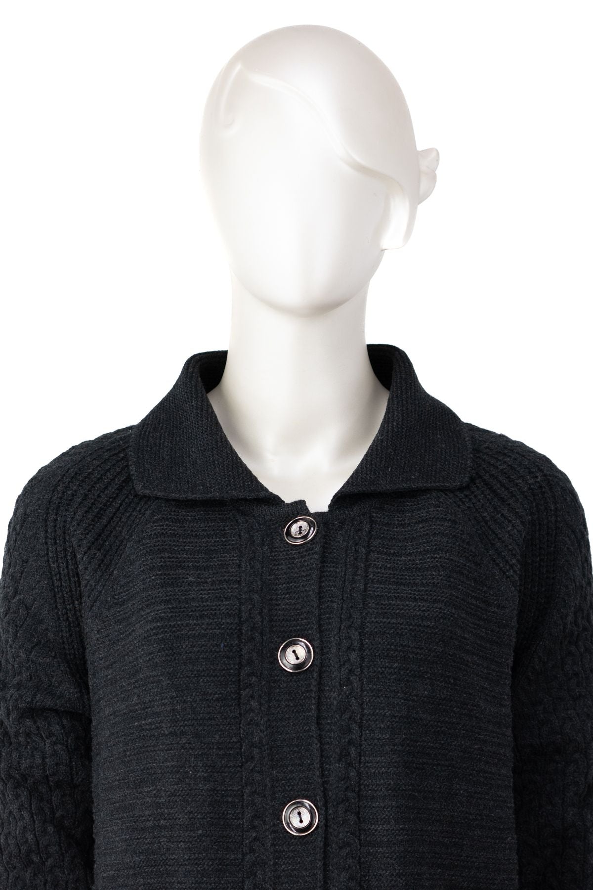 Kadın Kalın Kışlık Örgü Motifli Çift Cepli Triko Örme Anne Hırka Yakalı Rahat Kesim TamKalıp