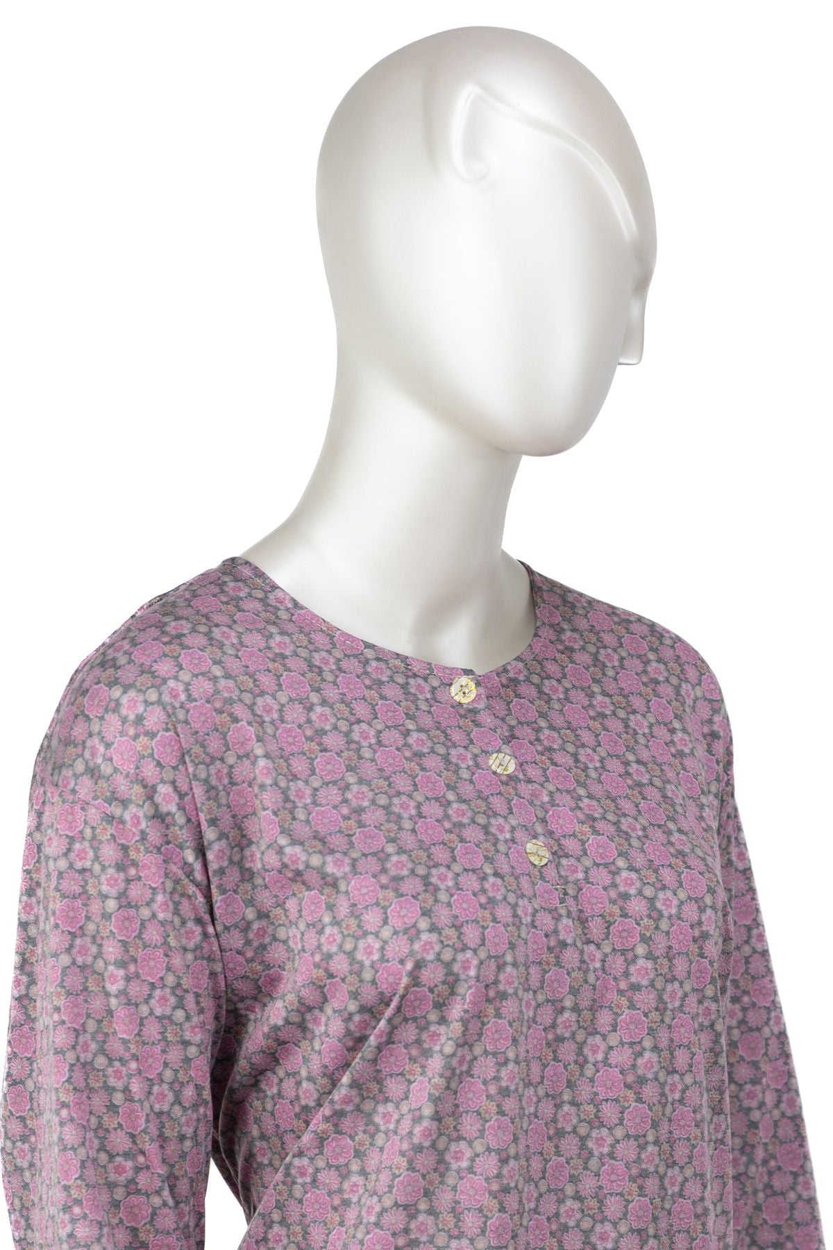 Kadın Kağıt Baskı Klasik Anne Bluz Pamuk Kumaş Manolya Desenli Üç Düğmeli Tam Kalıp