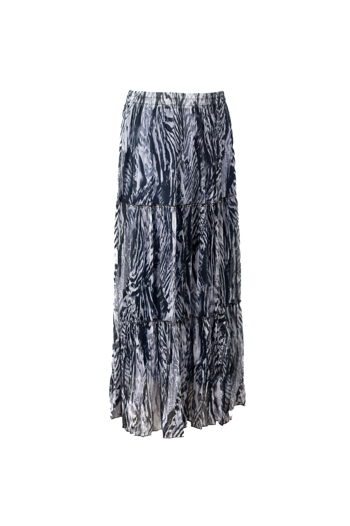 Kadın Astarlı Şifon Etek Manolya Desenli Beli Lastikli Rahat Kesim Parçalı