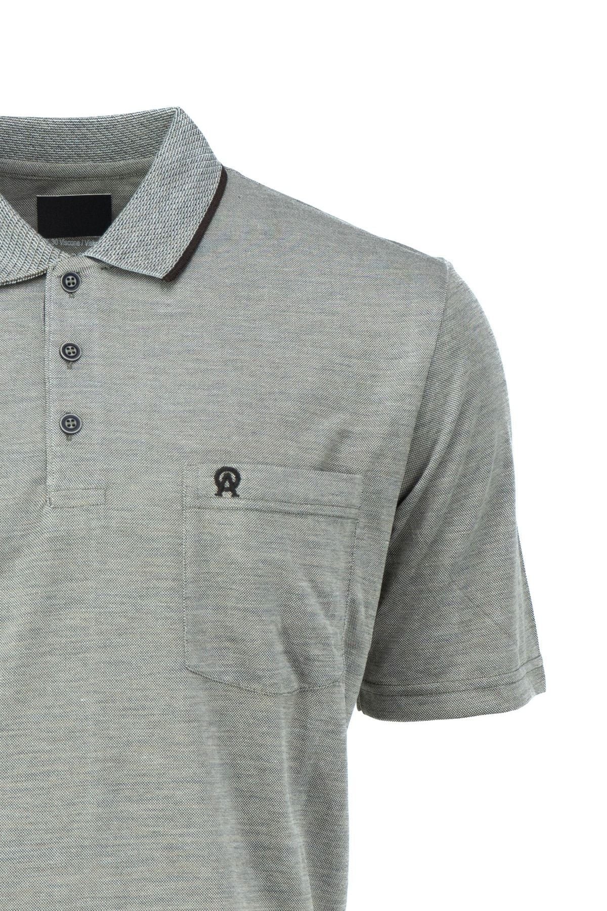 Erkek Polo Yaka Cepli Kısa Kol Puntolu Kırçıllı Desenli Tam Kalıp Pamuklu Kumaş T-shirt