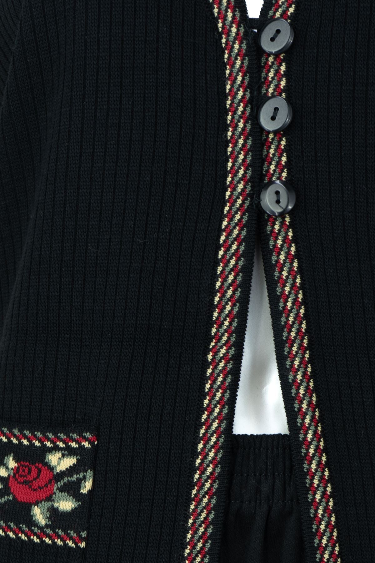 Kadın Kışlık Anne Yelek Pamuklu Triko Örme Gül Bahçesi Motifli Önden Düğmeli Çift Cepli